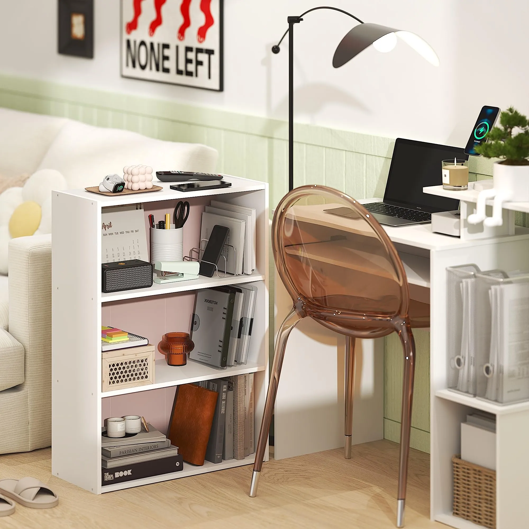 Furinno Pasir Libreria a 3 Ripiani, Bianco/Rosa Pastello - immagine 3