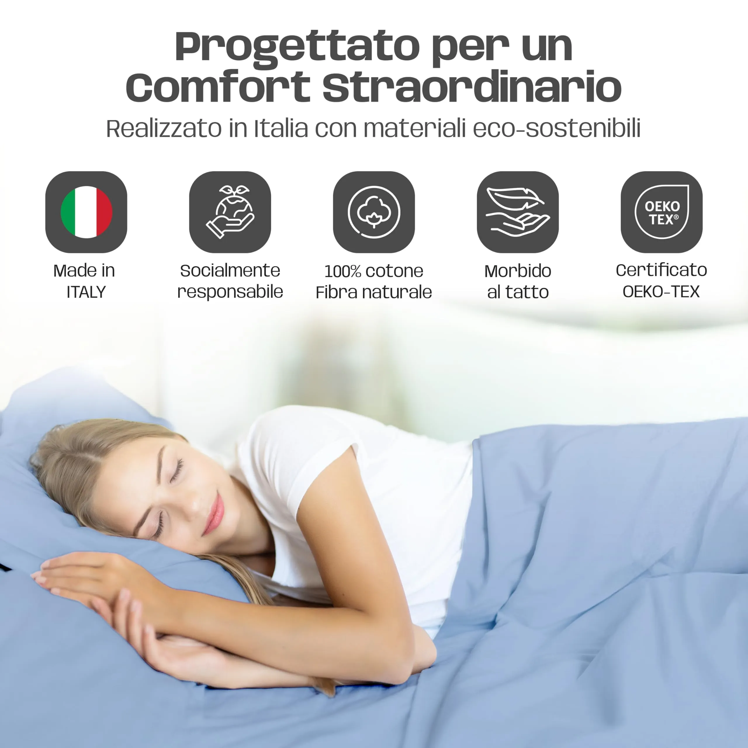 Narciso Lenzuola Matrimoniali 100% Cotone, Completo Letto Matrimoniale con Lenzuolo Sotto con Angoli 180x200, Lenzuolo Sopra 240x290 e 2 Federe 50x80cm, Azzurro - immagine 3