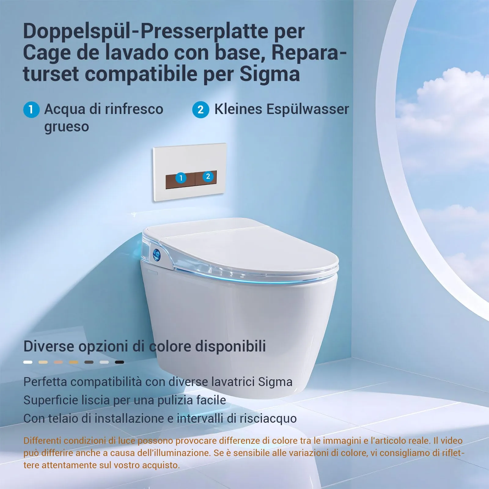 Mendorio Placca di Comando WC Compatibile con Geberit Sigma, UP300 e UP320, Piastra Doppio Scarico, 246×164 mm, Bianco Opaco e Bronzo Opaco - immagine 2