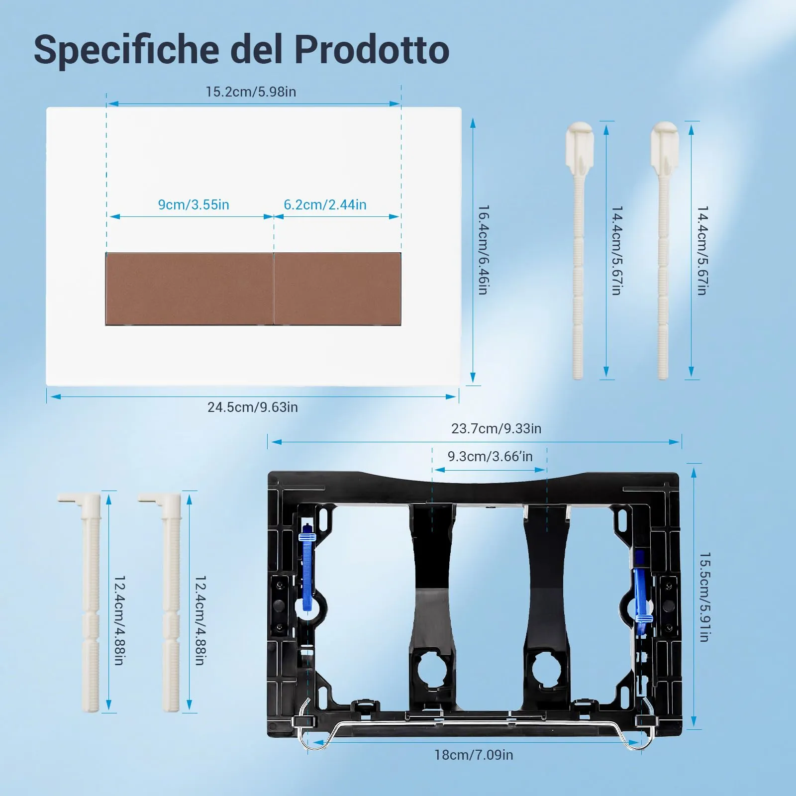 Mendorio Placca di Comando WC Compatibile con Geberit Sigma, UP300 e UP320, Piastra Doppio Scarico, 246×164 mm, Bianco Opaco e Bronzo Opaco - immagine 4