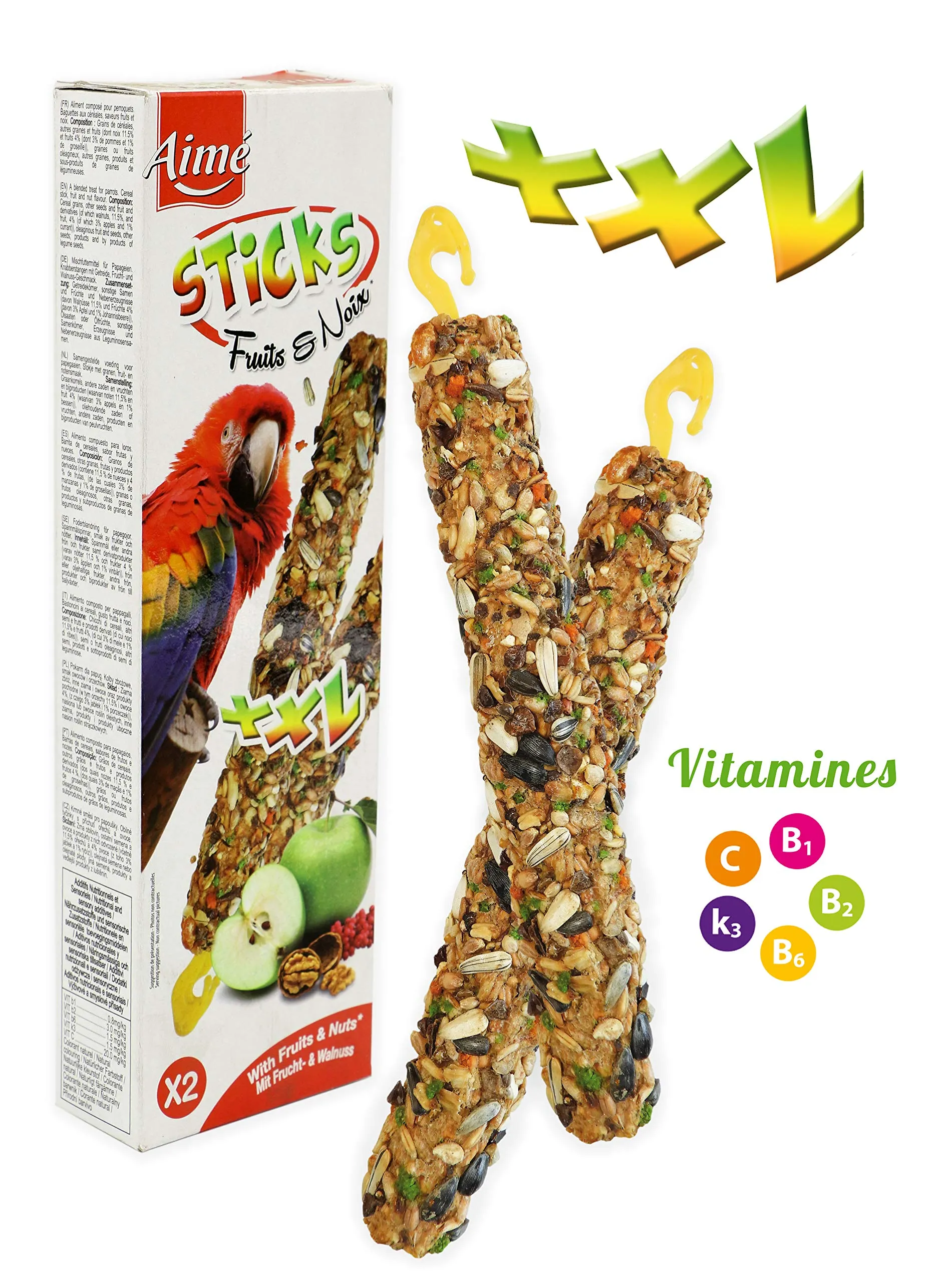 Aimé Bacchette di frutta e noci per pappagalli, 2 pezzi XXL, 150 g - immagine 1