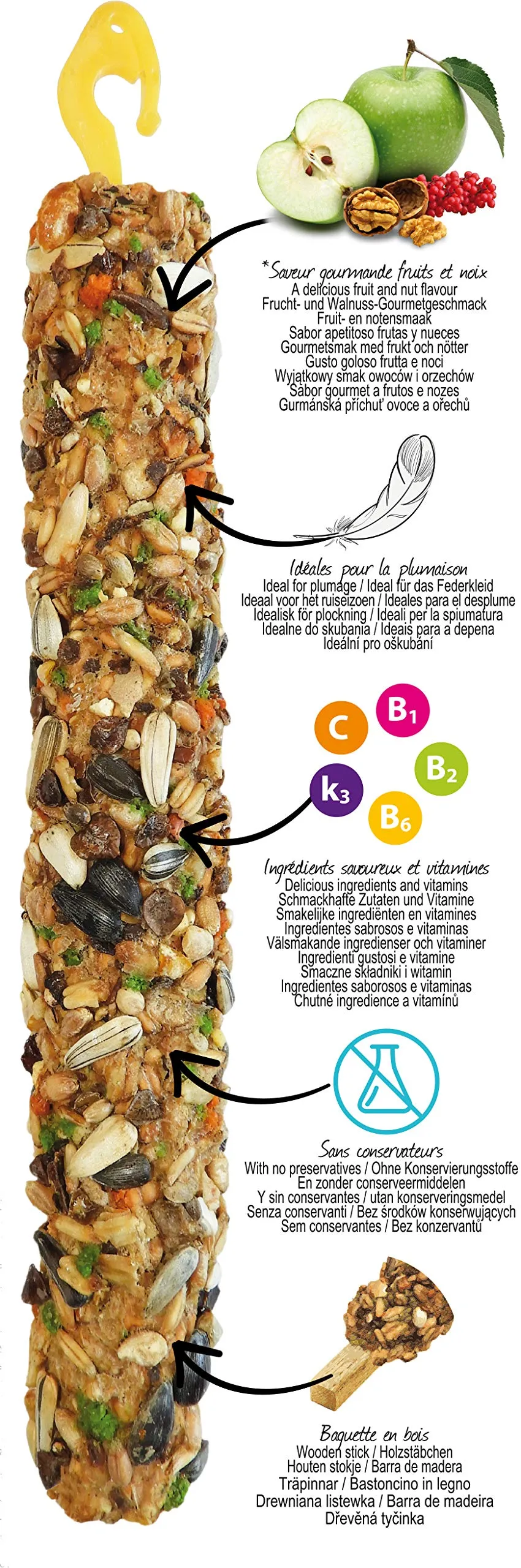 Aimé Bacchette di frutta e noci per pappagalli, 2 pezzi XXL, 150 g - immagine 3