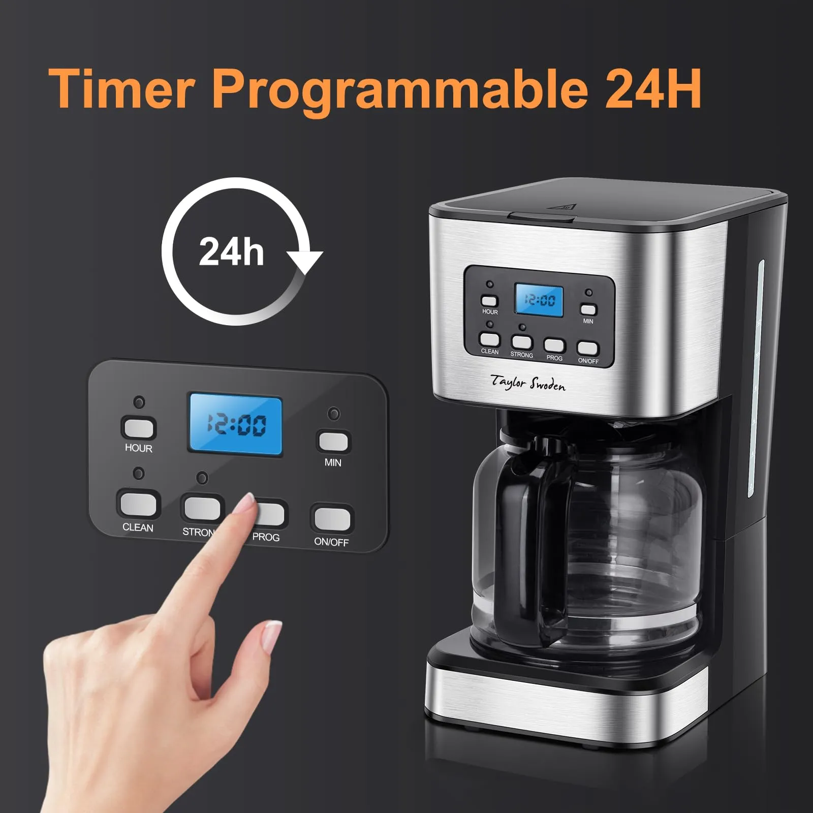 Taylor Swoden Darcy Macchina da caffè Americano 950W, 12 tazze, 1.5L, filtro riutilizzabile, timer e sistema antigoccia - immagine 3