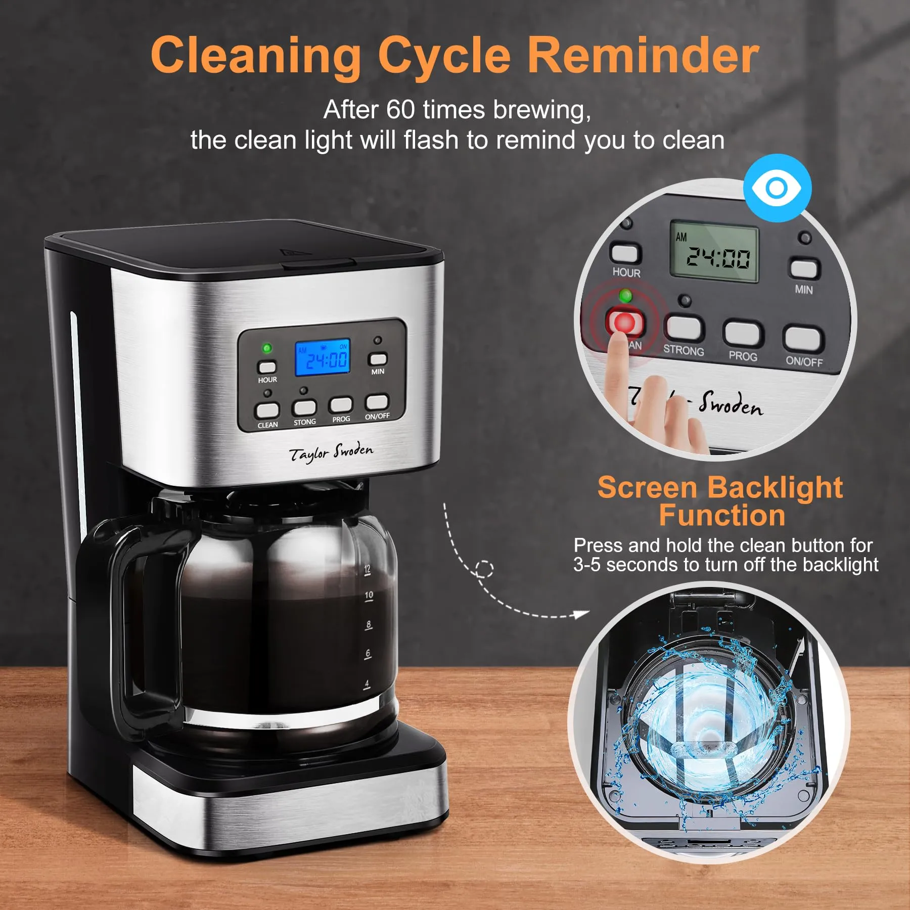 Taylor Swoden Darcy Macchina da caffè Americano 950W, 12 tazze, 1.5L, filtro riutilizzabile, timer e sistema antigoccia - immagine 5