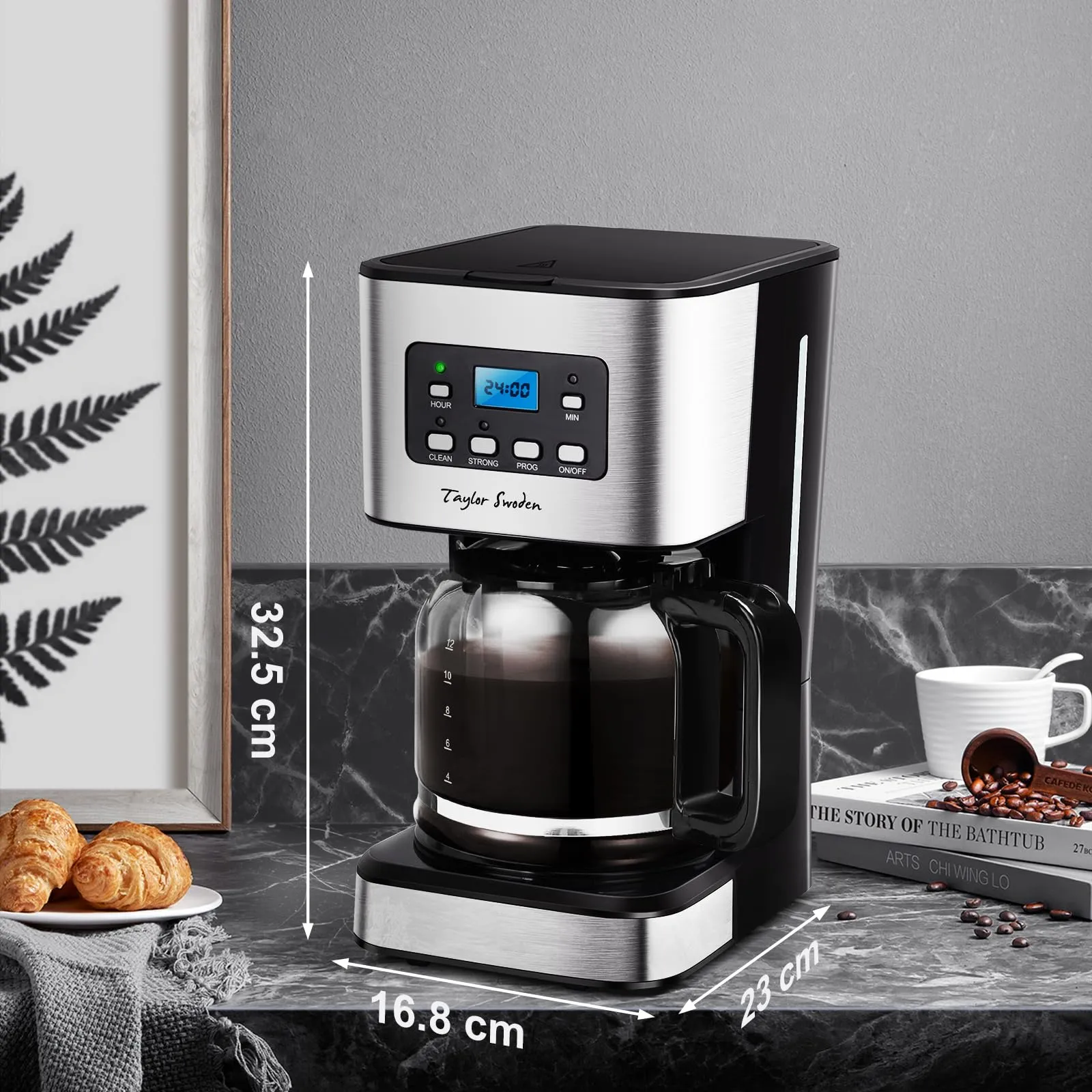 Taylor Swoden Darcy Macchina da caffè Americano 950W, 12 tazze, 1.5L, filtro riutilizzabile, timer e sistema antigoccia - immagine 6