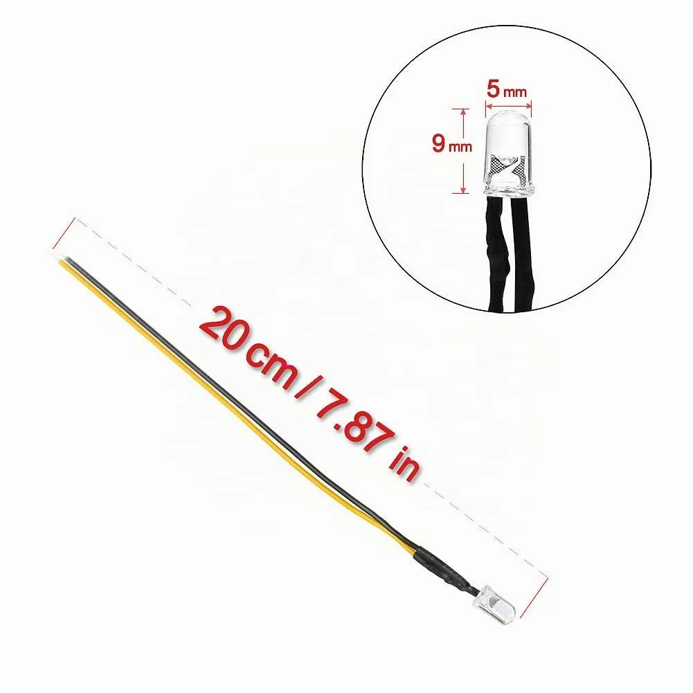 YIXISI 100 Pezzi LED 5mm Precablati 12V 20cm (Giallo) - immagine 3