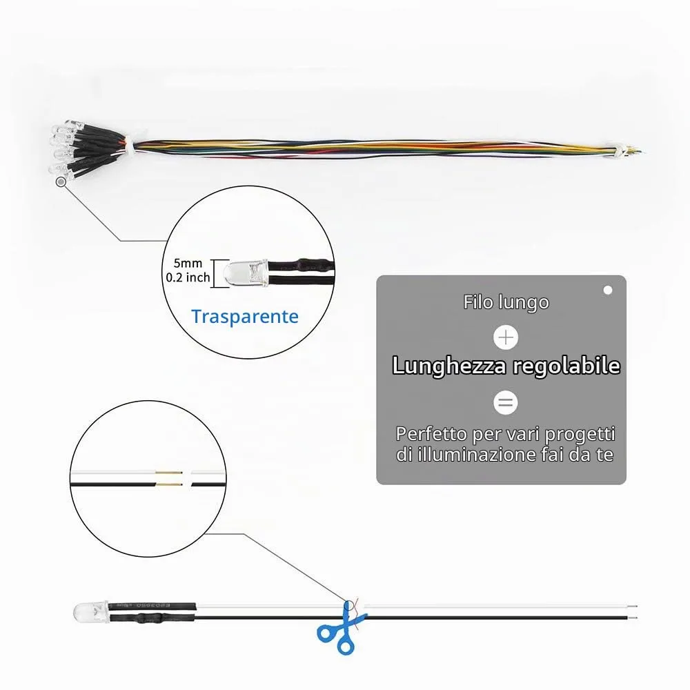 YIXISI 100 Pezzi LED 5mm Precablati 12V 20cm (Giallo) - immagine 4