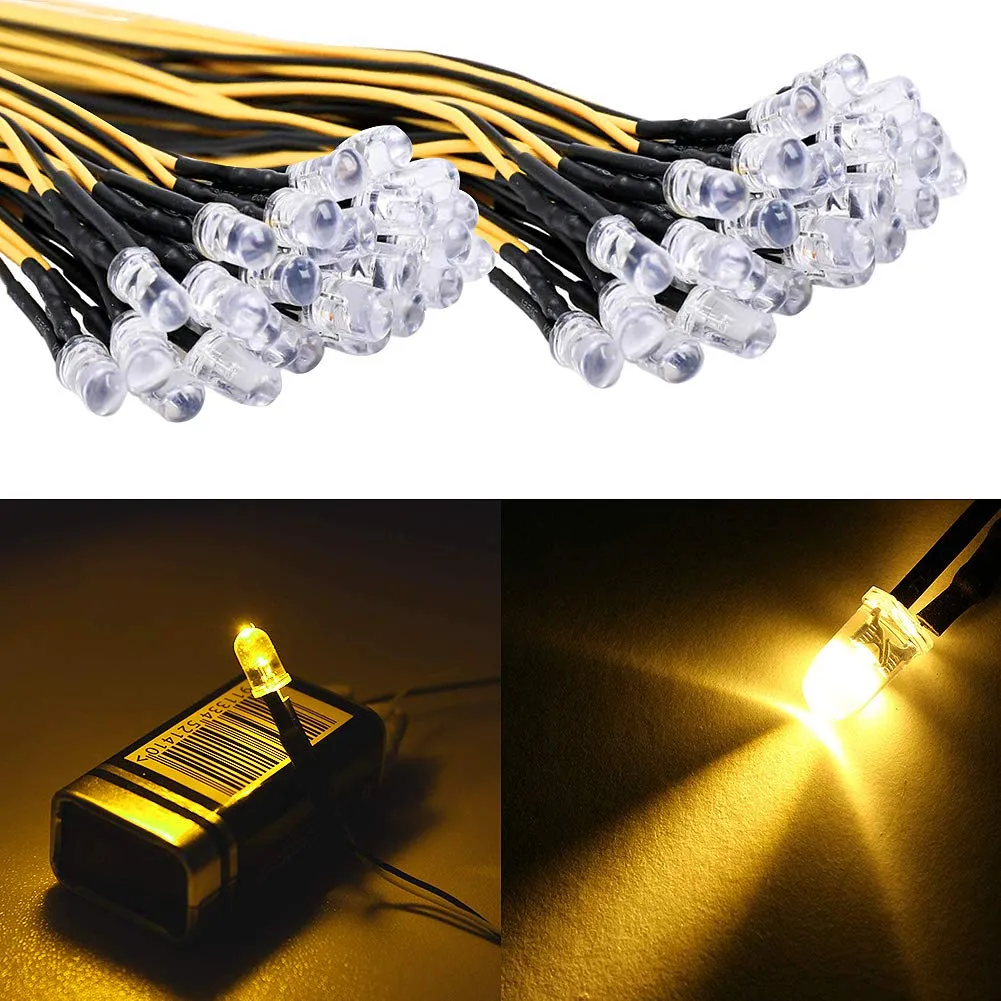 YIXISI 100 Pezzi LED 5mm Precablati 12V 20cm (Giallo) - immagine 5