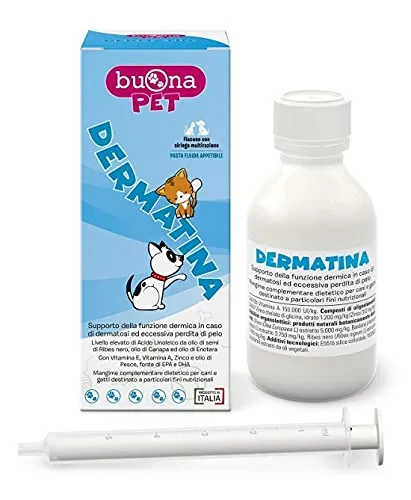 Buona Pet Dermatina, Integratore per Dermatite, Prurito e Perdita di Pelo per Cane e Gatto, 90g con Siringa - immagine 2