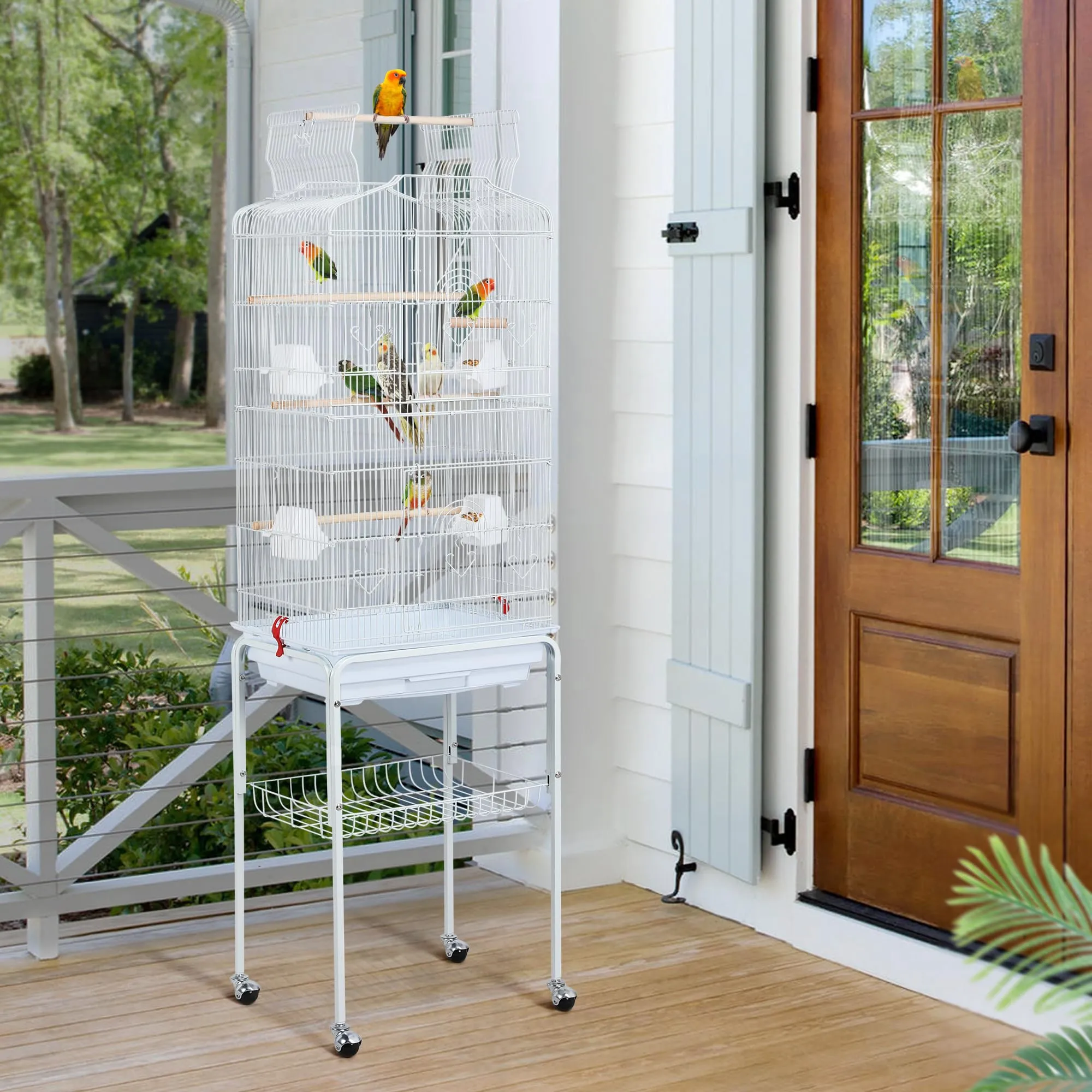 Yaheetech Gabbia per Uccelli con Tetto Apribile, 46 x 35,3 x 156 cm, Bianco - immagine 2