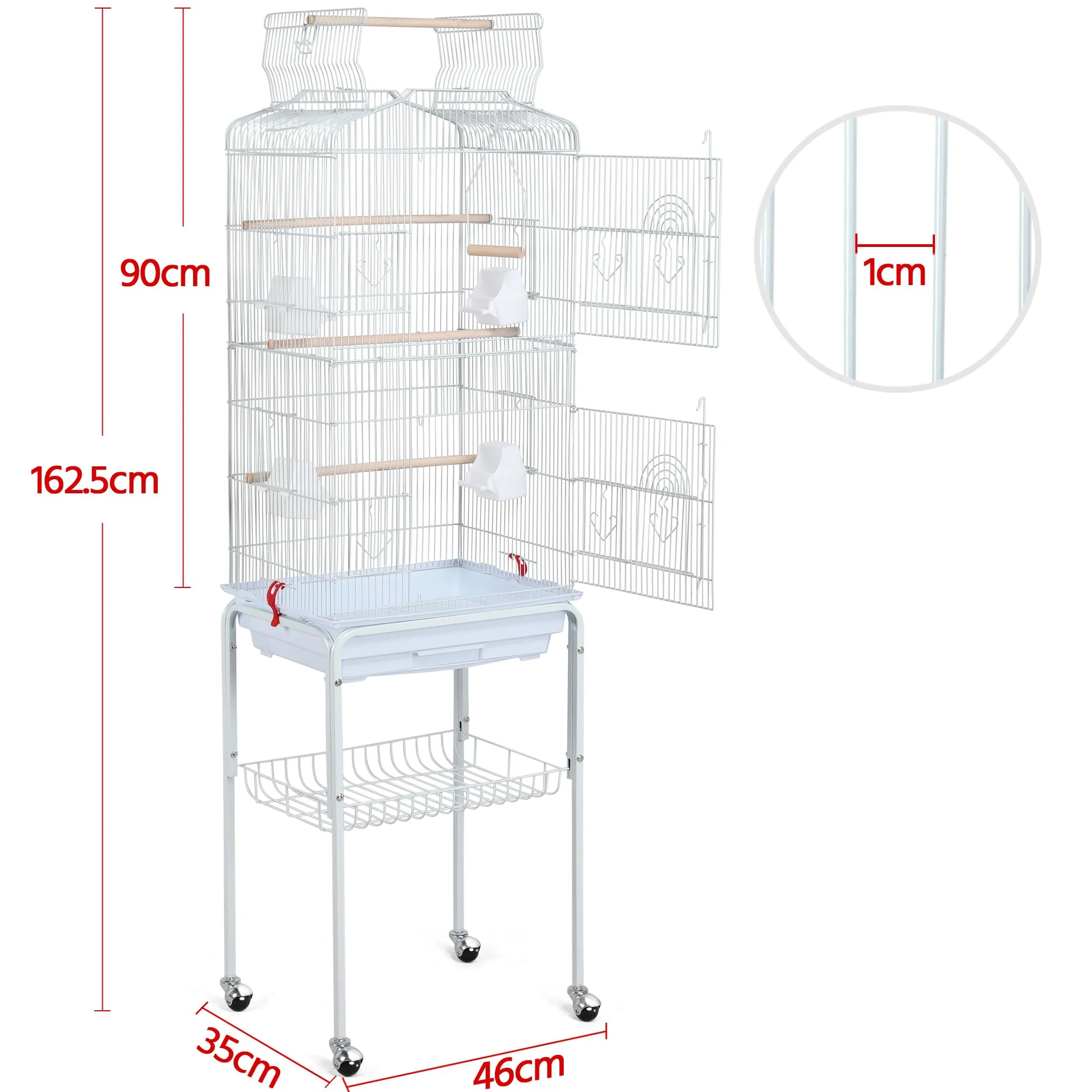 Yaheetech Gabbia per Uccelli con Tetto Apribile, 46 x 35,3 x 156 cm, Bianco - immagine 3