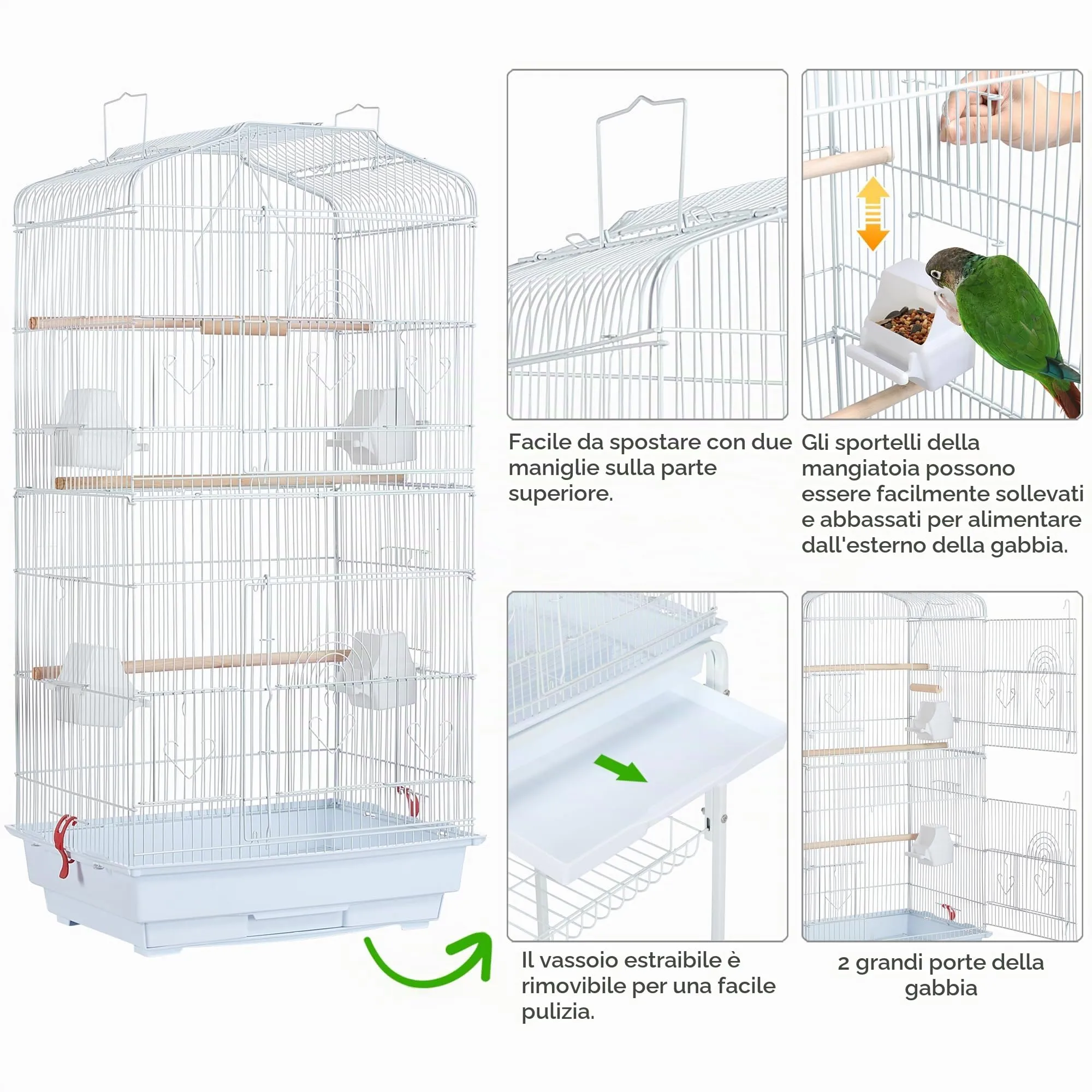 Yaheetech Gabbia per Uccelli con Tetto Apribile, 46 x 35,3 x 156 cm, Bianco - immagine 4