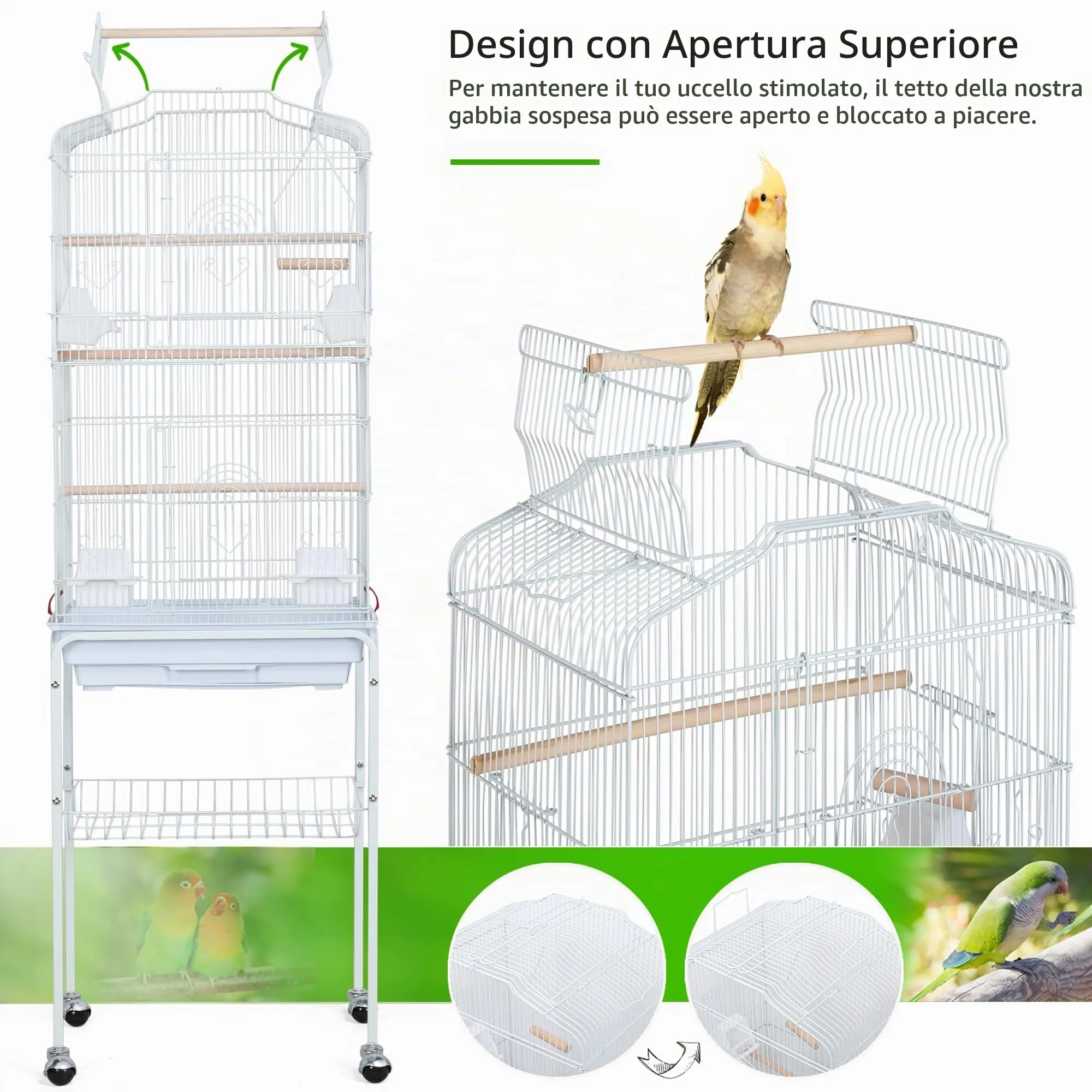 Yaheetech Gabbia per Uccelli con Tetto Apribile, 46 x 35,3 x 156 cm, Bianco - immagine 5