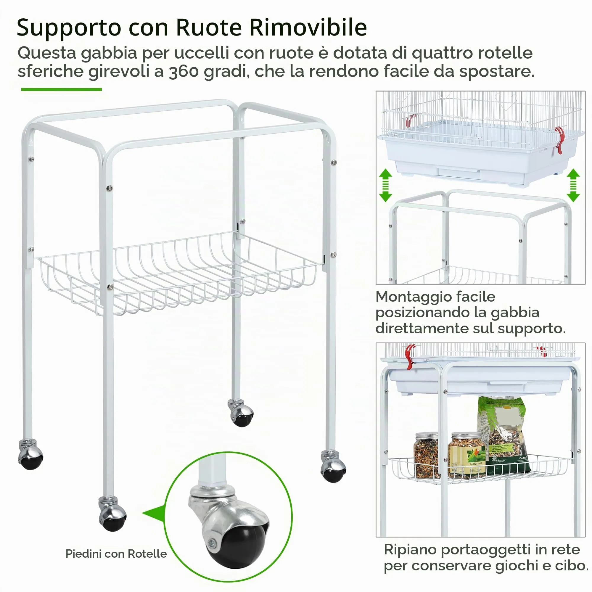Yaheetech Gabbia per Uccelli con Tetto Apribile, 46 x 35,3 x 156 cm, Bianco - immagine 6