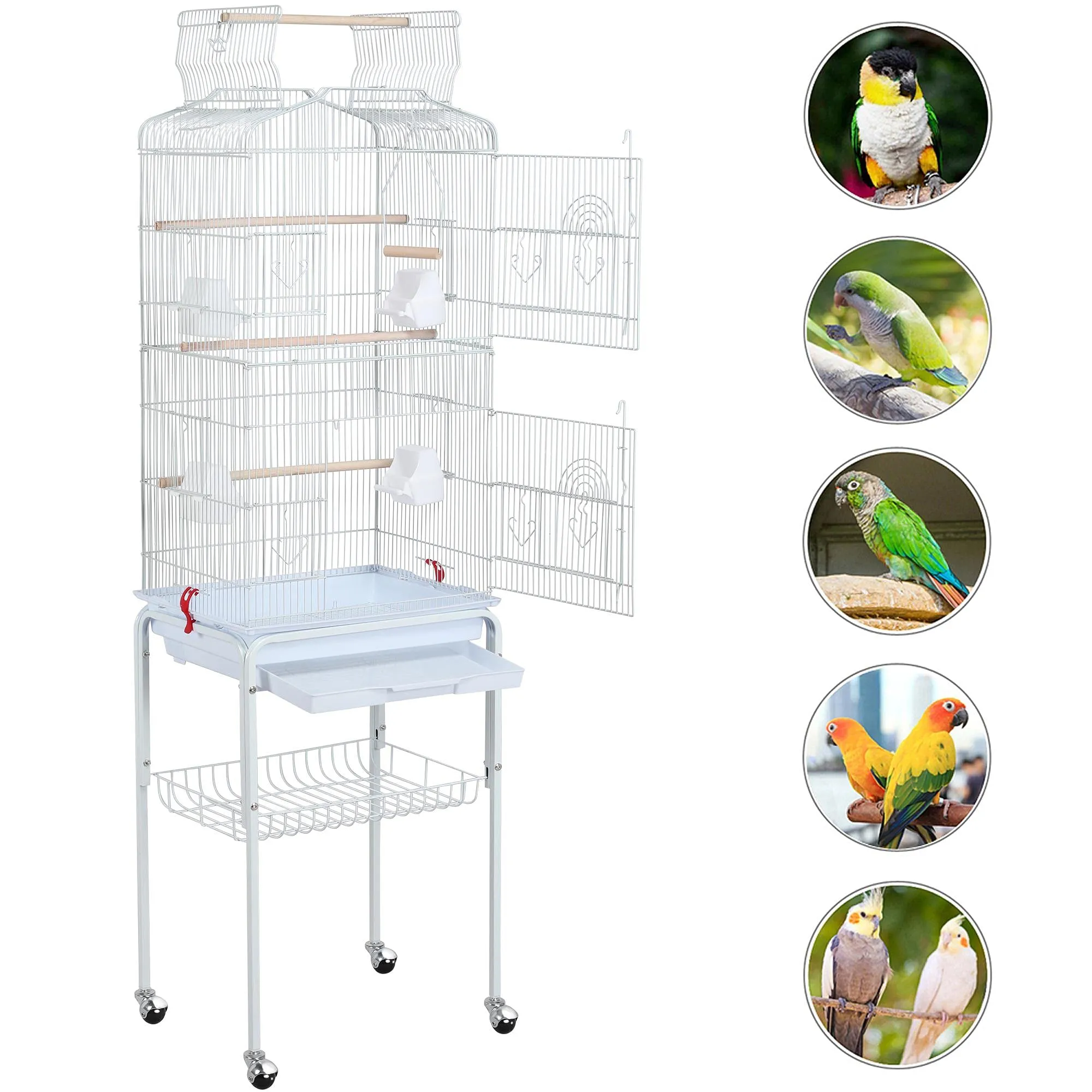 Yaheetech Gabbia per Uccelli con Tetto Apribile, 46 x 35,3 x 156 cm, Bianco - immagine 7