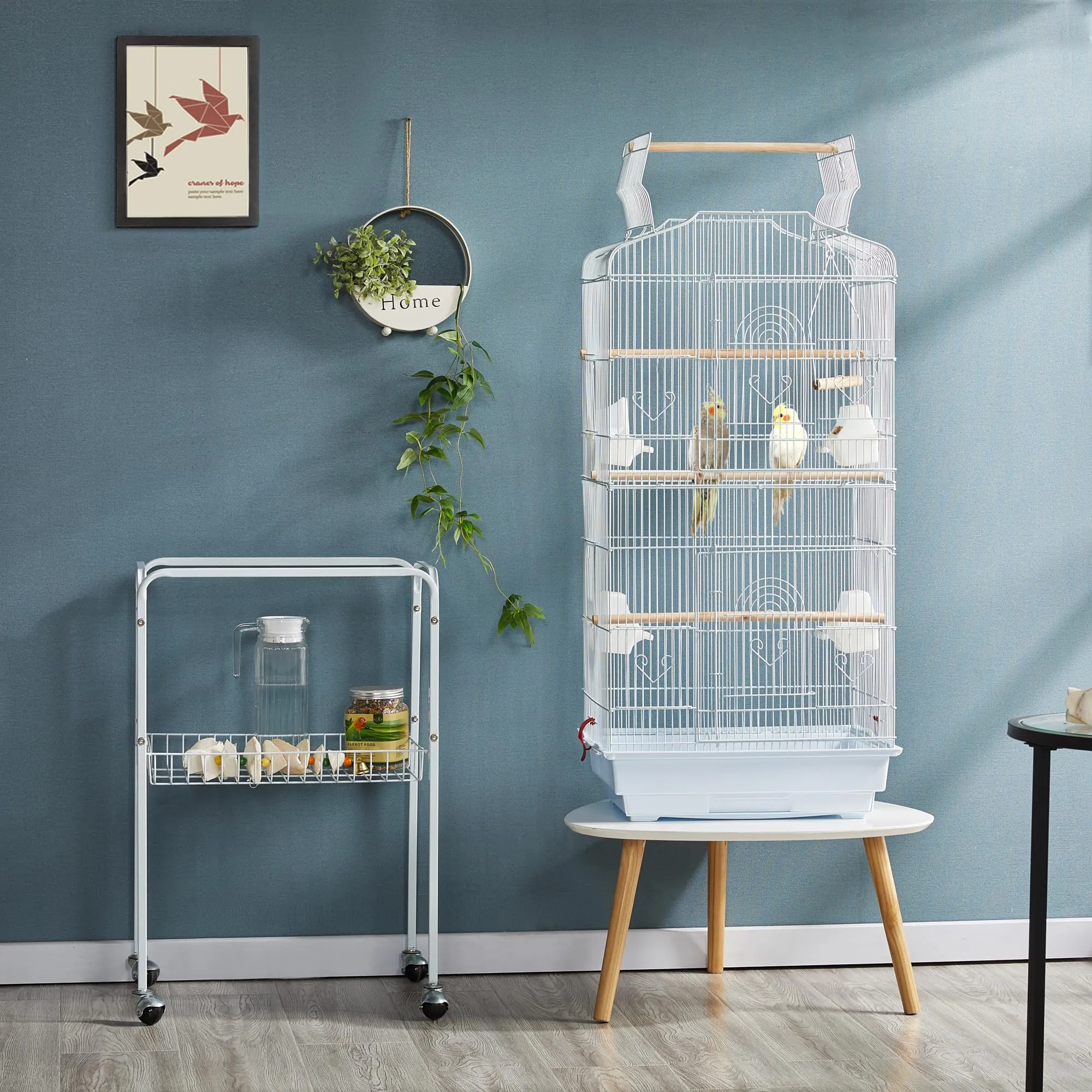 Yaheetech Gabbia per Uccelli con Tetto Apribile, 46 x 35,3 x 156 cm, Bianco - immagine 8