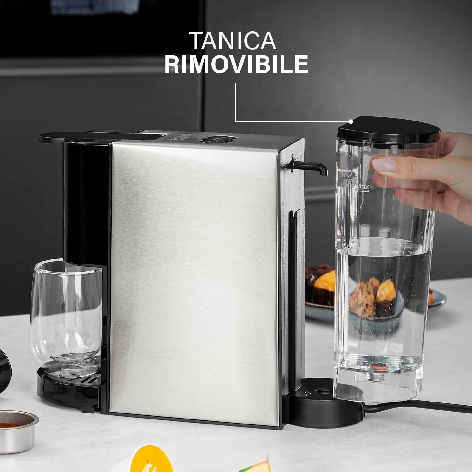 Princess 01.249450.01.001 Caffettiera Multifunzione 4 in 1, Compatibile con capsule Nespresso, Dolce Gusto, cialde ESE e caffè macinato, 19 bar, Nero e Argento, 800 ml - immagine 6