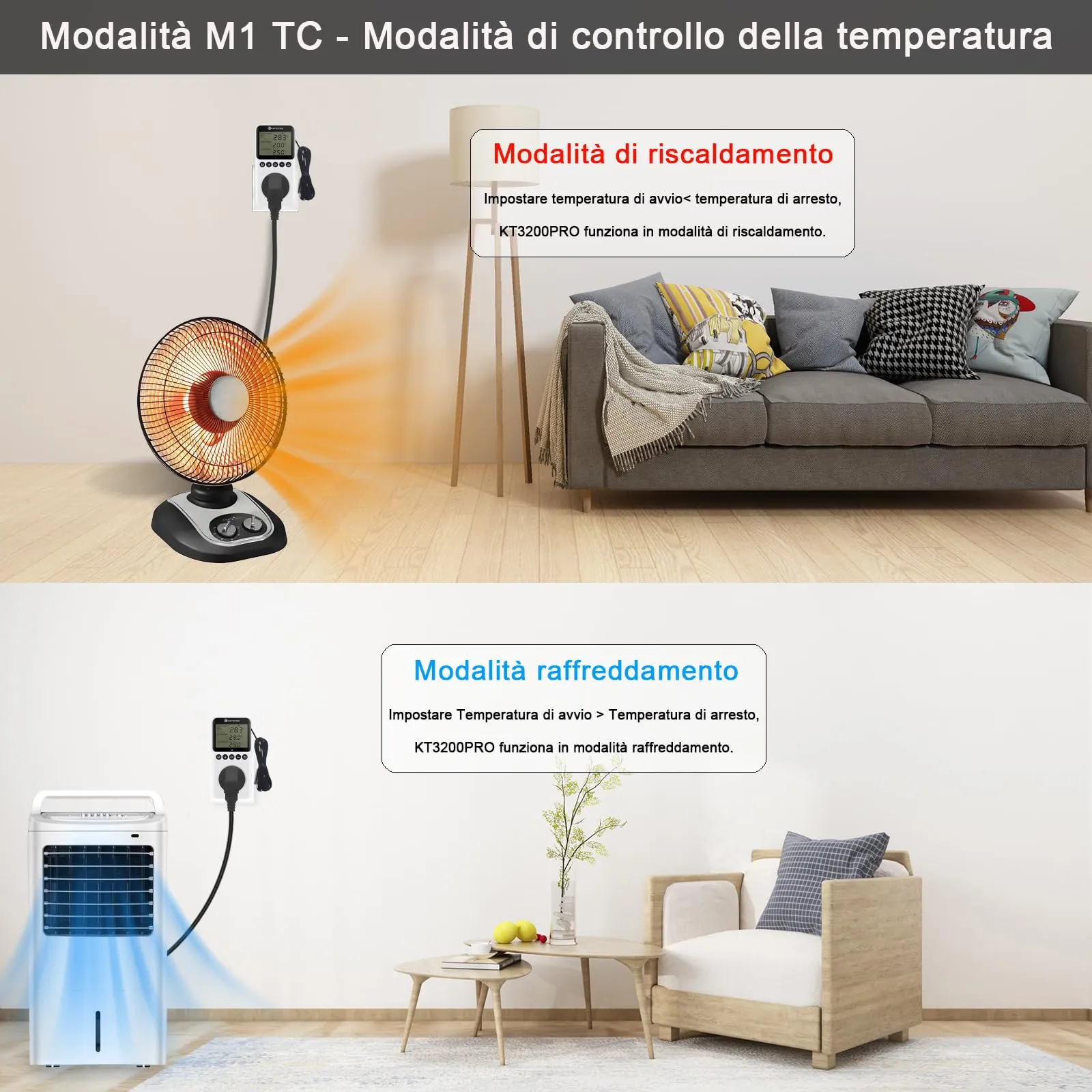 KETOTEK KT3200 Presa Termostato Temporizador Giorno Notte Regolatore di Temperatura Digitale con Sonda 220V - immagine 4