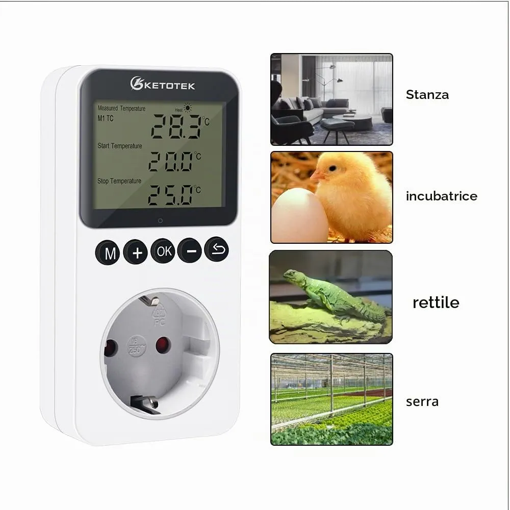 KETOTEK KT3200 Presa Termostato Temporizador Giorno Notte Regolatore di Temperatura Digitale con Sonda 220V - immagine 7