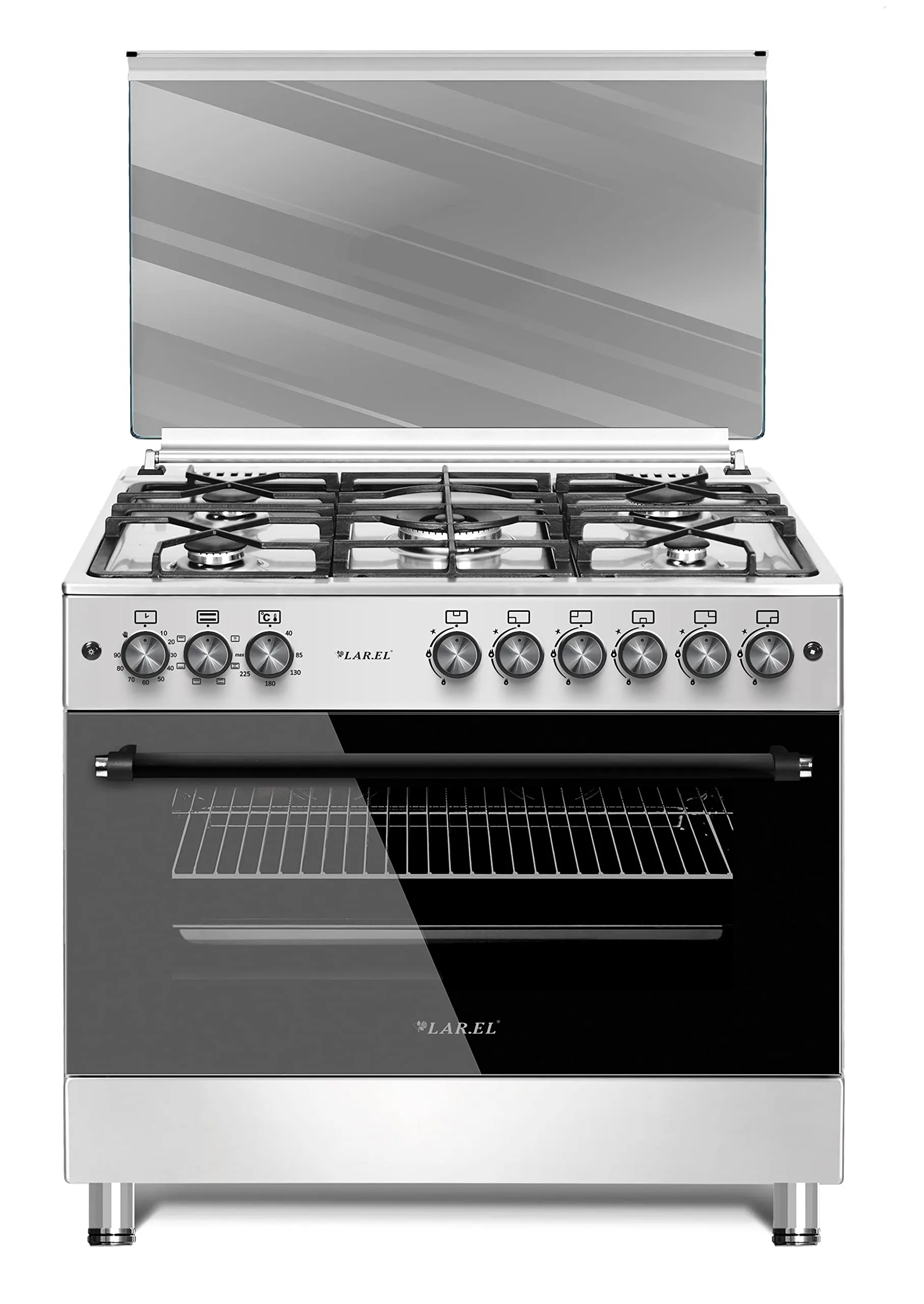 Lar.el Cucina a Gas 90x60 con Forno, 5 Fuochi Tripla Corona, Accensione Elettronica, Coperchio in Vetro, GPL o Metano CUC.L90GX - immagine 1
