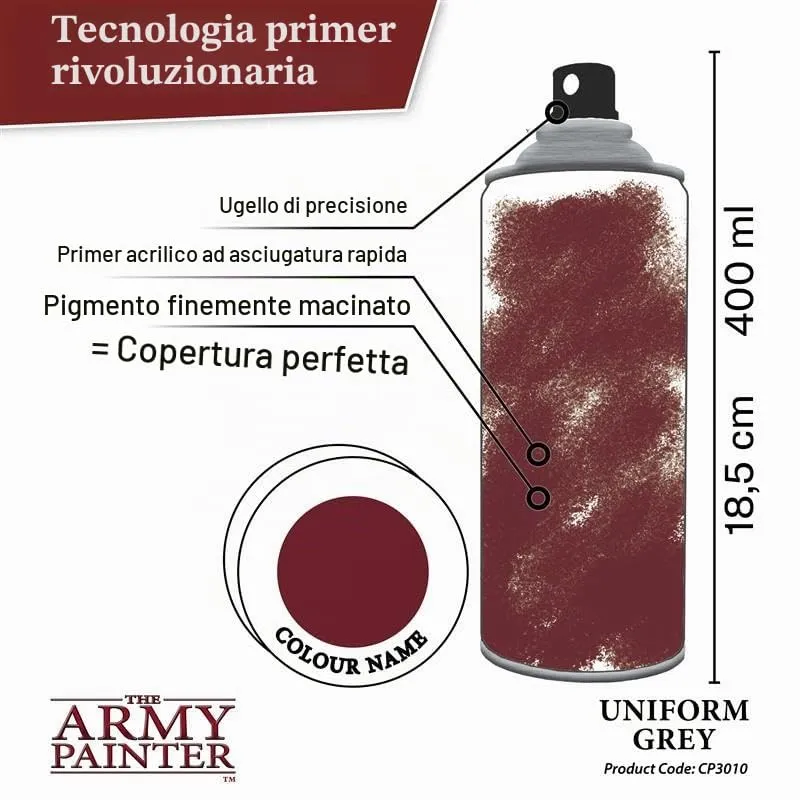 The Army Painter Colour Primer Uniform Grey, 400 ml Spray Acrylic - immagine 4