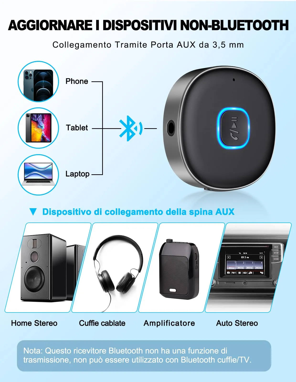 Mohard Ricevitore Bluetooth 5.3 Mini Aux Jack 3.5 mm Stereo - immagine 3