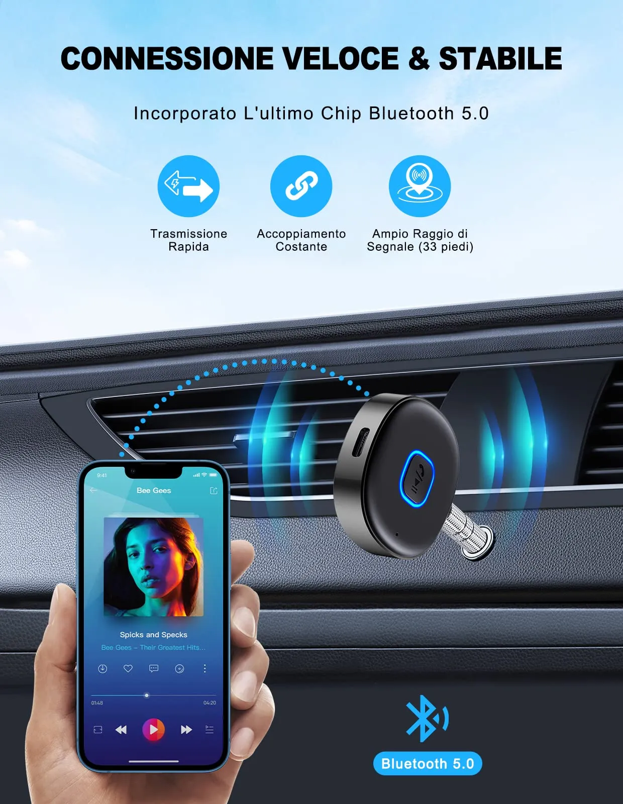Mohard Ricevitore Bluetooth 5.3 Mini Aux Jack 3.5 mm Stereo - immagine 4