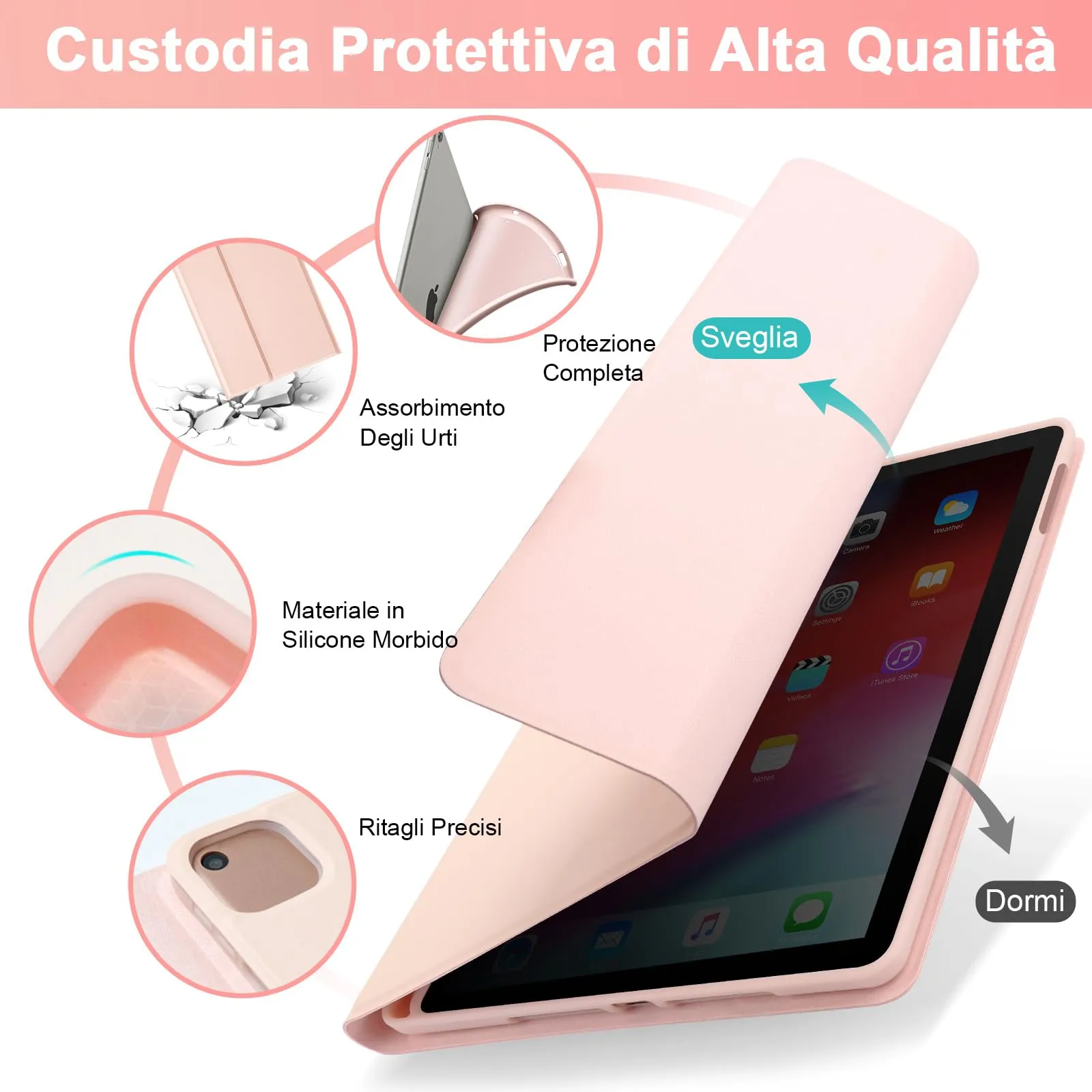 SOPPY Custodia con Tastiera Staccabile per iPad Air 11 pollici (M3 2025 / M2 2024 / 4a / 5a) e iPad Pro 11 pollici, Slot per Penna, Rosa - immagine 5