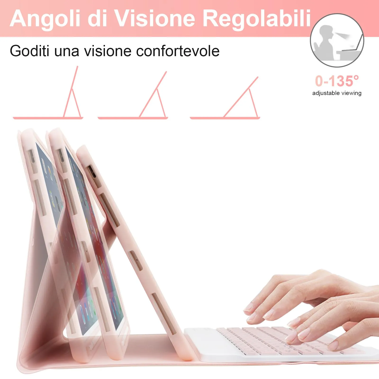 SOPPY Custodia con Tastiera Staccabile per iPad Air 11 pollici (M3 2025 / M2 2024 / 4a / 5a) e iPad Pro 11 pollici, Slot per Penna, Rosa - immagine 6
