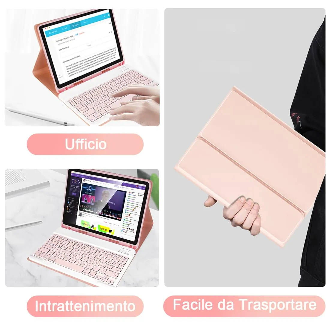 SOPPY Custodia con Tastiera Staccabile per iPad Air 11 pollici (M3 2025 / M2 2024 / 4a / 5a) e iPad Pro 11 pollici, Slot per Penna, Rosa - immagine 7