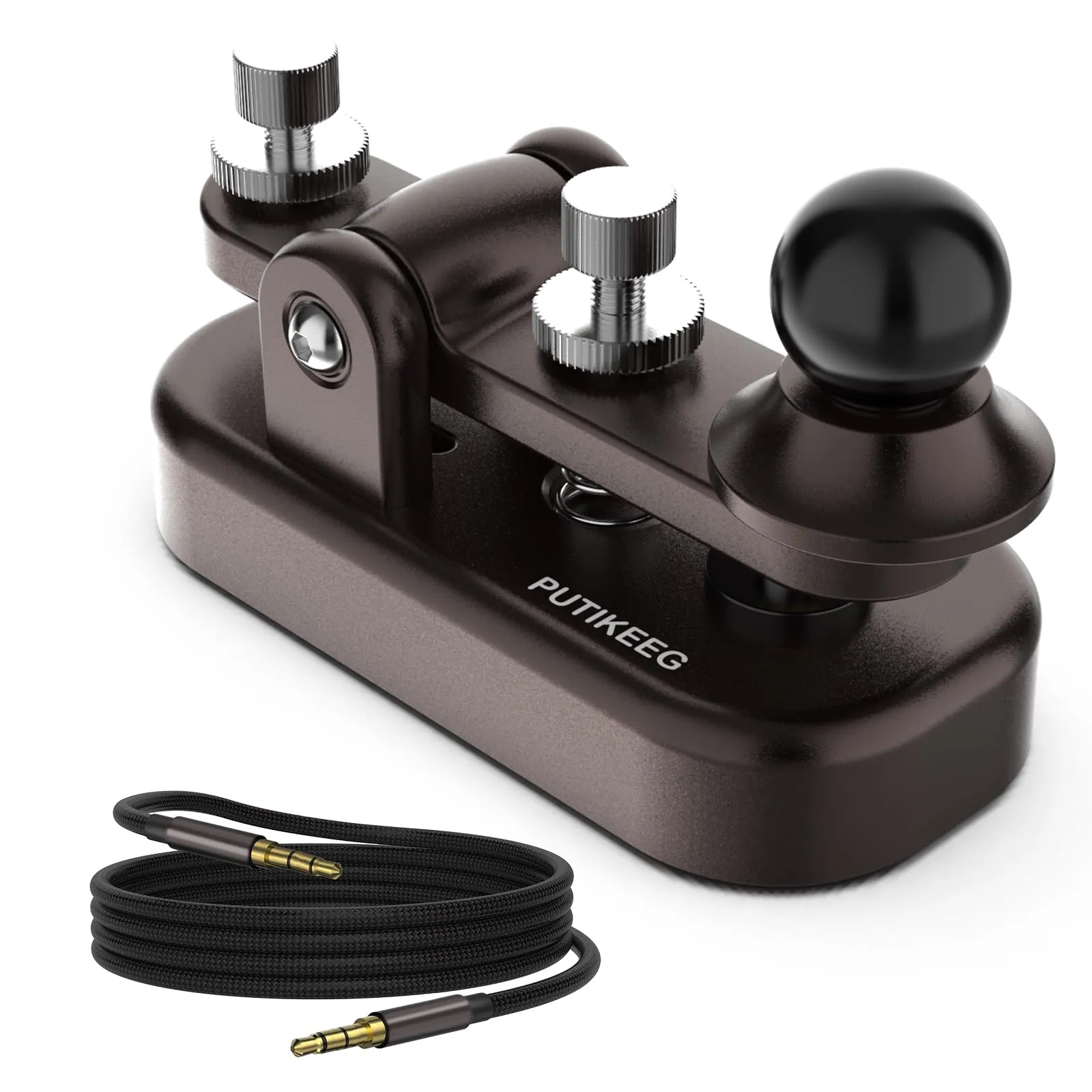 Putikeeg Mini Morse Code CW Ham Radio Key Double Paddle with Aluminum Alloy Base - Brown (S) - immagine 1