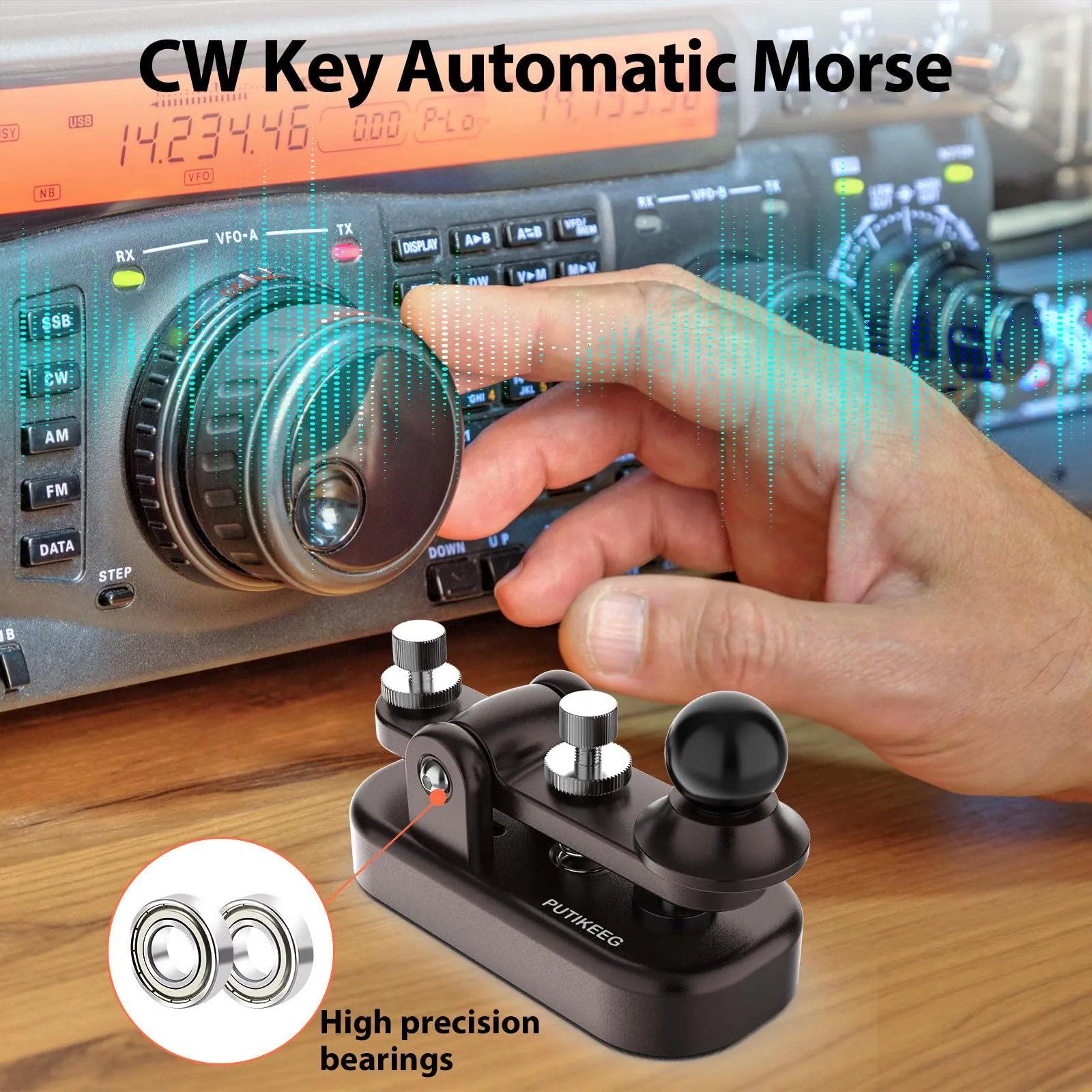 Putikeeg Mini Morse Code CW Ham Radio Key Double Paddle with Aluminum Alloy Base - Brown (S) - immagine 2