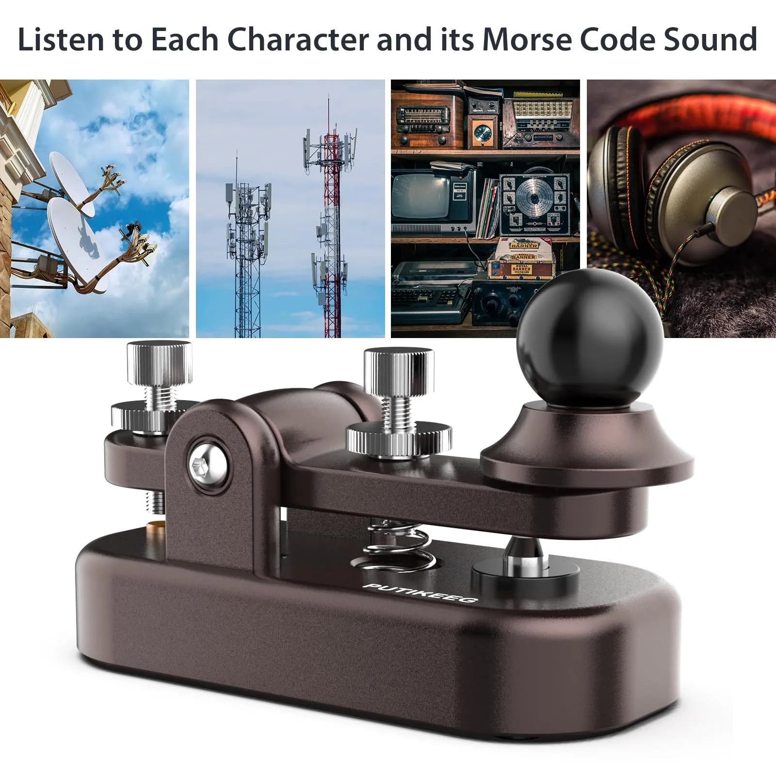 Putikeeg Mini Morse Code CW Ham Radio Key Double Paddle with Aluminum Alloy Base - Brown (S) - immagine 4
