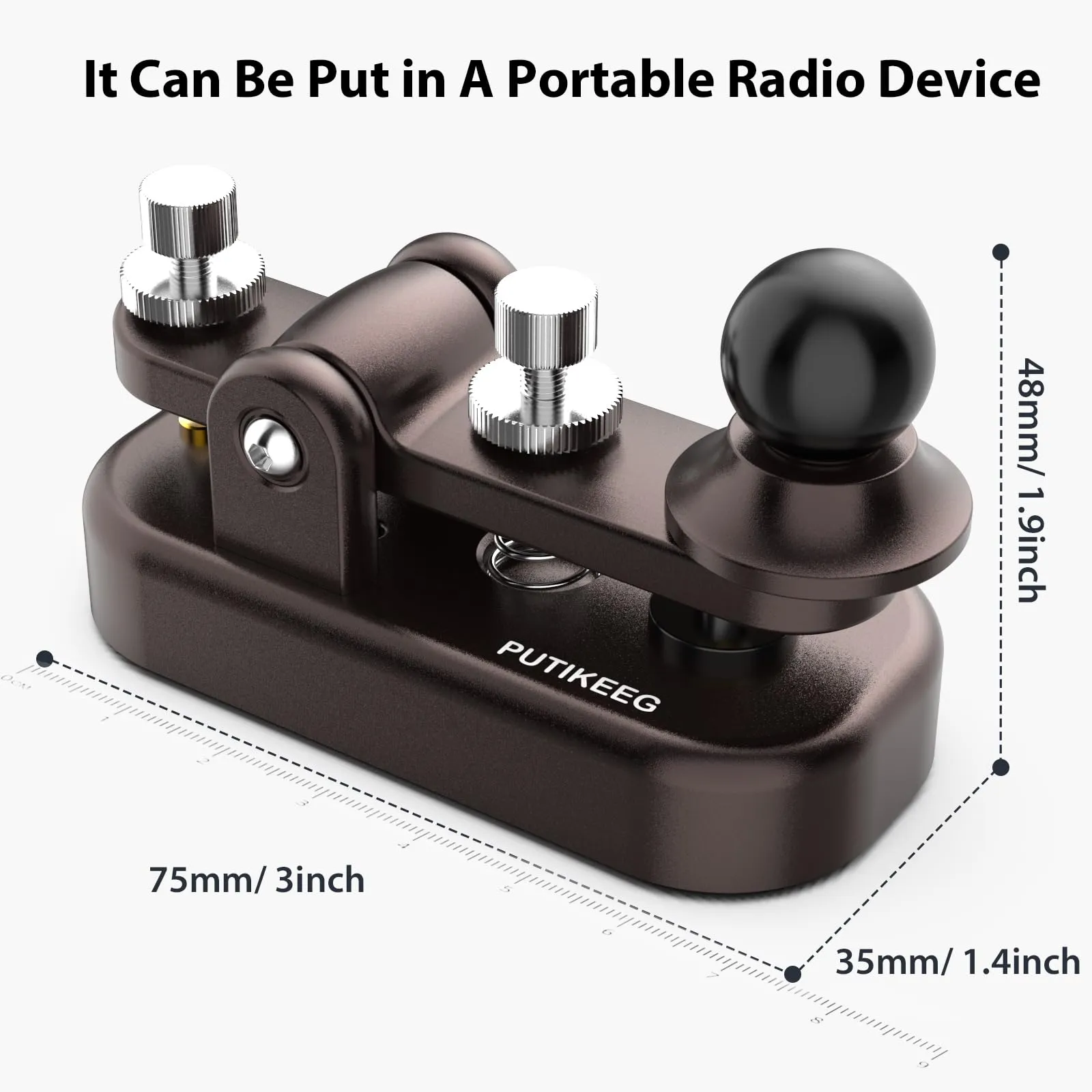 Putikeeg Mini Morse Code CW Ham Radio Key Double Paddle with Aluminum Alloy Base - Brown (S) - immagine 7