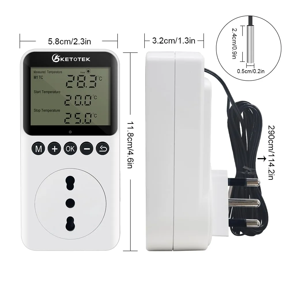 KETOTEK Presa Termostato Timer Digitale con Sonda 220V per Rettili e Terrario, Regolatore di Temperatura Riscaldamento/Raffreddamento KT3200 IT - immagine 4