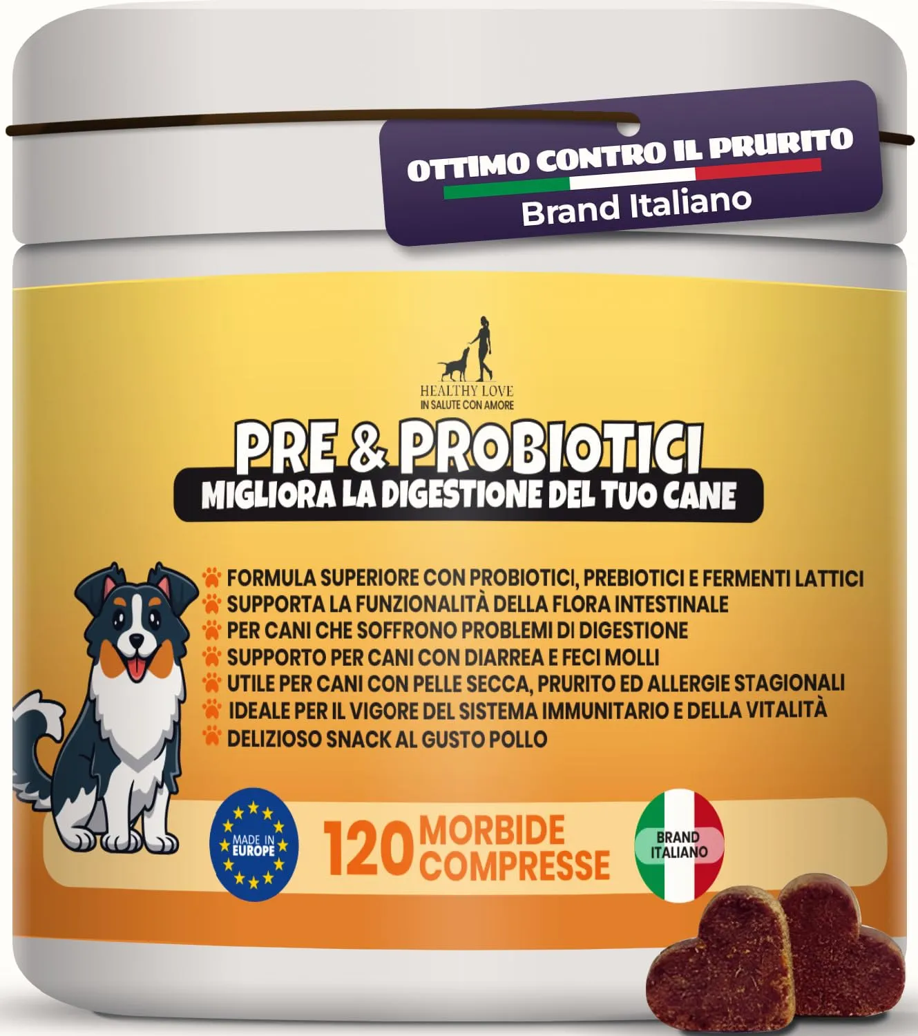 HEALTHY LOVE Probiotici per Cani, 120 Snack, Fermenti Lattici 240 g - immagine 1