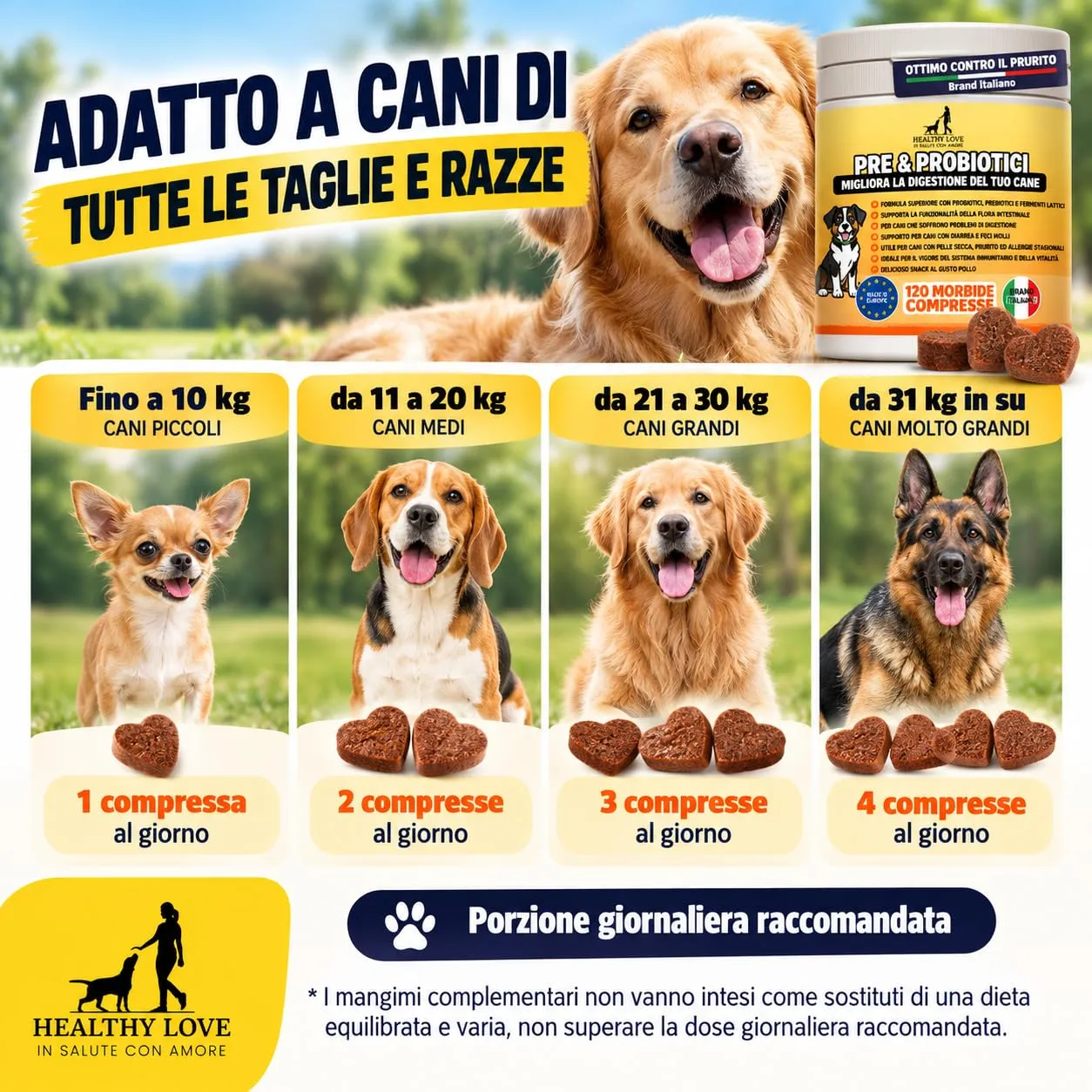 HEALTHY LOVE Probiotici per Cani, 120 Snack, Fermenti Lattici 240 g - immagine 6