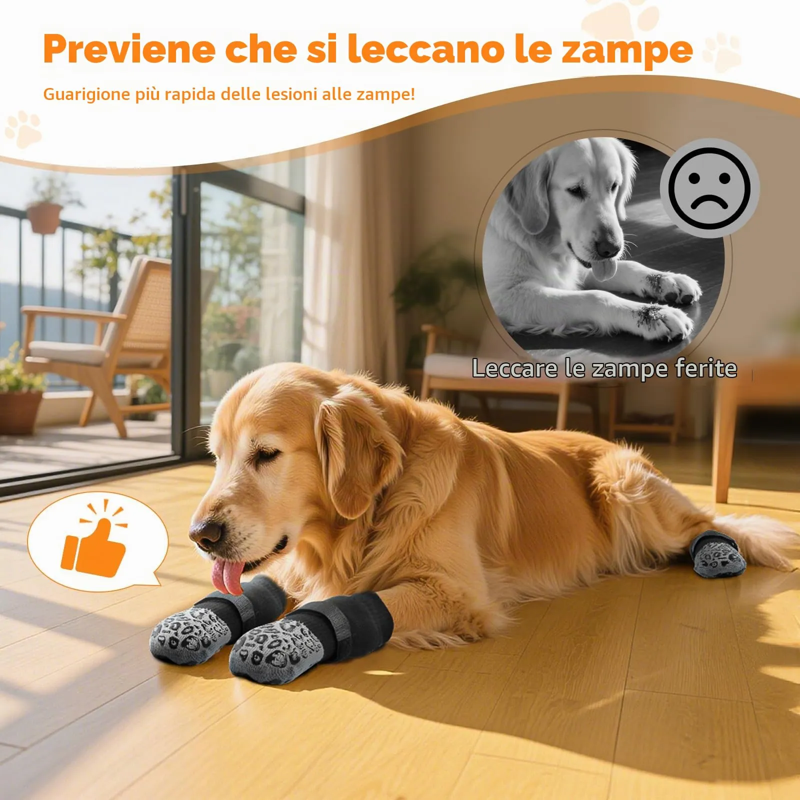 PICK FOR LIFE Calzini Antiscivolo per Cani, 2 Paia Double Face con Cinghie Regolabili per Interni, Grigio, XL - immagine 2
