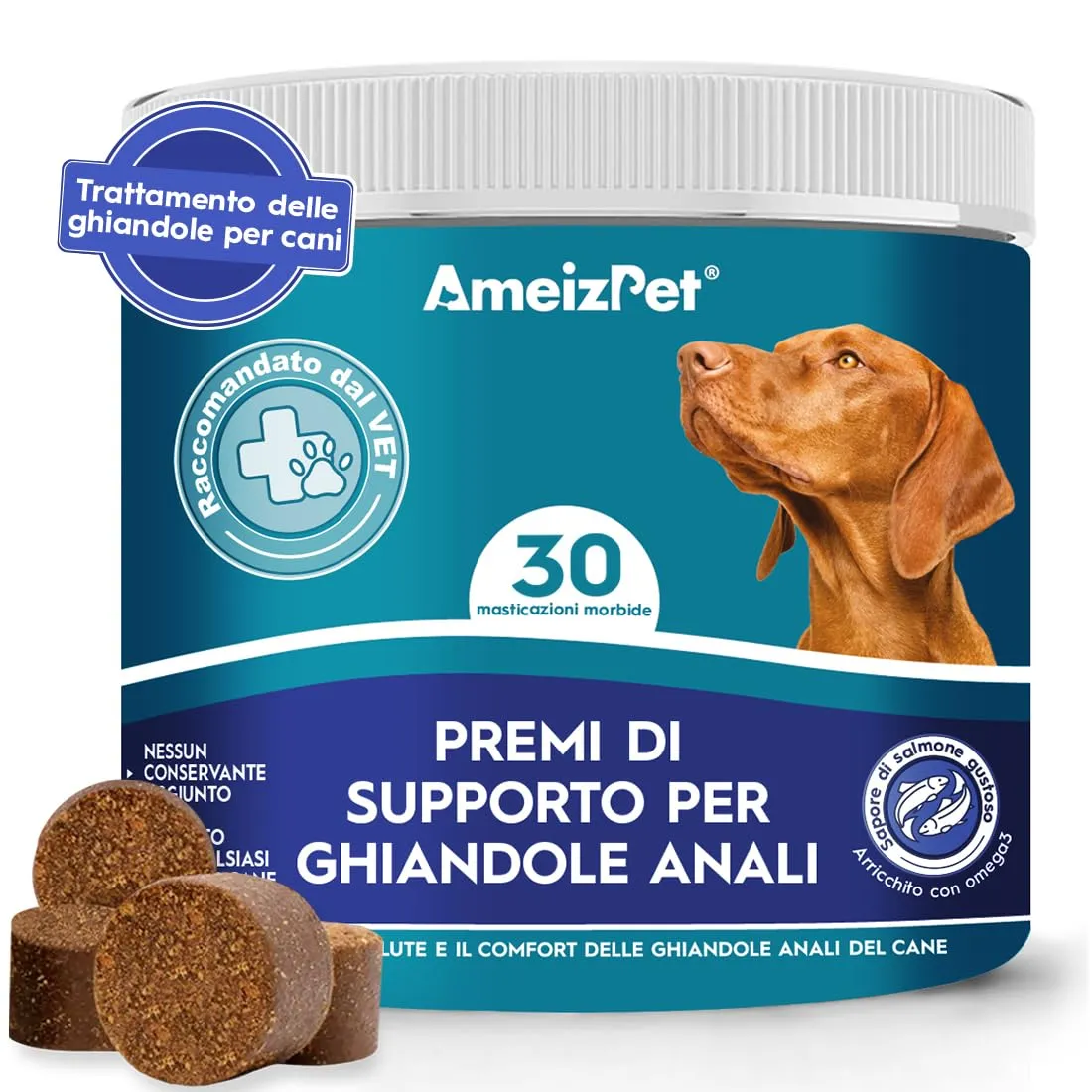 AmeizPet Masticabili Ghiandole Anali per Cani con Fibre, 30 pz - immagine 1