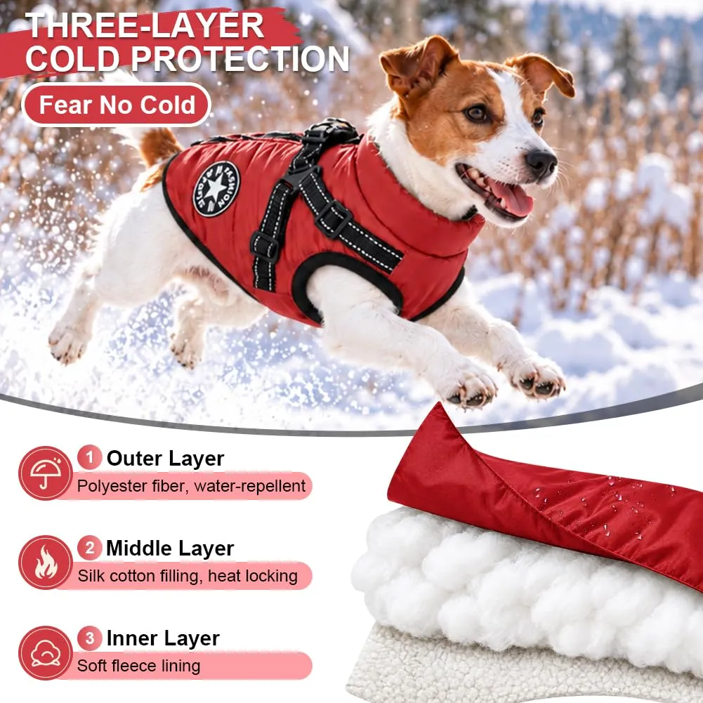 AUAUY Cappotto Cane Invernale con Pettorina, Rosso, M - immagine 4