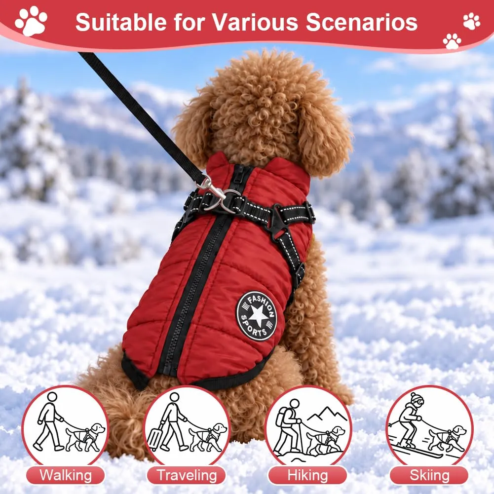 AUAUY Cappotto Cane Invernale con Pettorina, Rosso, M - immagine 6