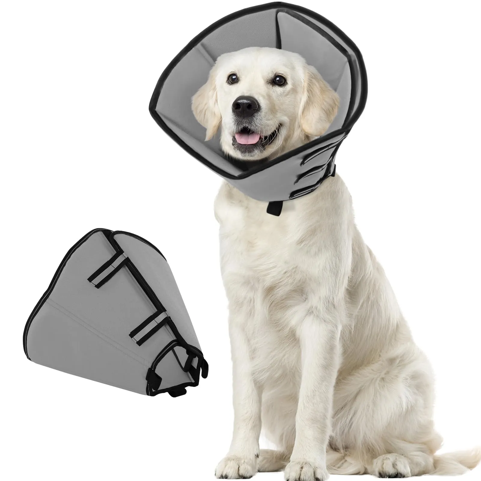 PUZAUKAL Collare Elisabettiano Morbido per Cani, Taglia L, Grigio - immagine 1