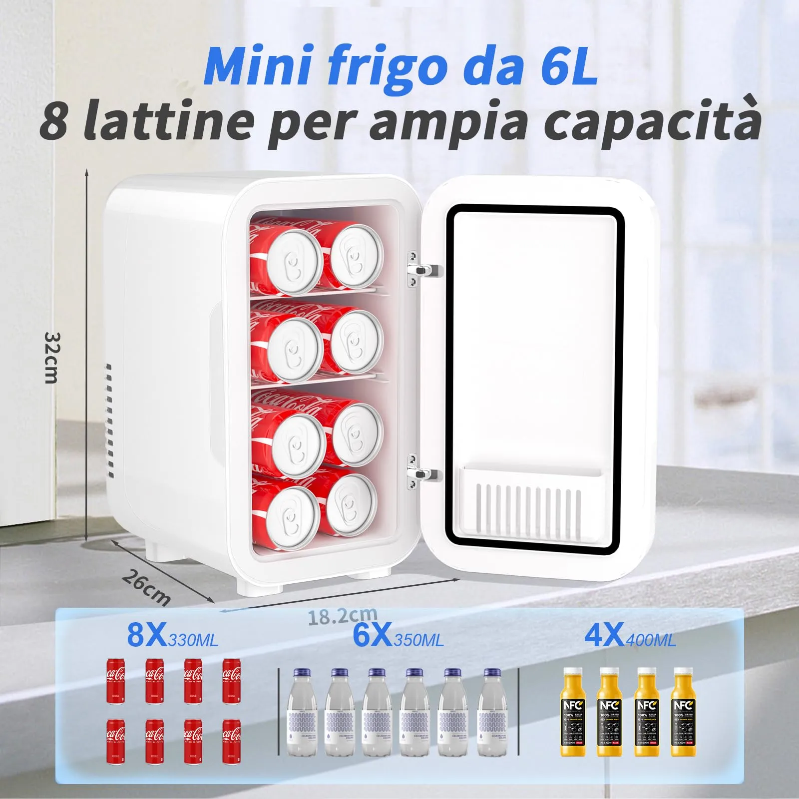 YASHE Mini Frigorifero Termoelettrico 6 Litri, AC/DC, Bianco - immagine 2