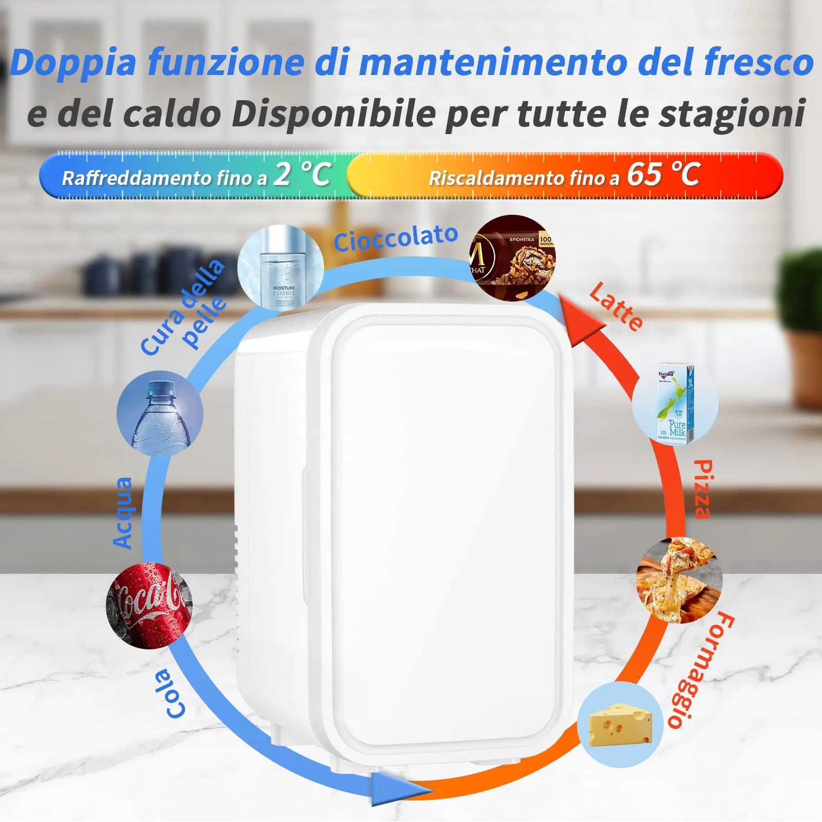 YASHE Mini Frigorifero Termoelettrico 6 Litri, AC/DC, Bianco - immagine 3