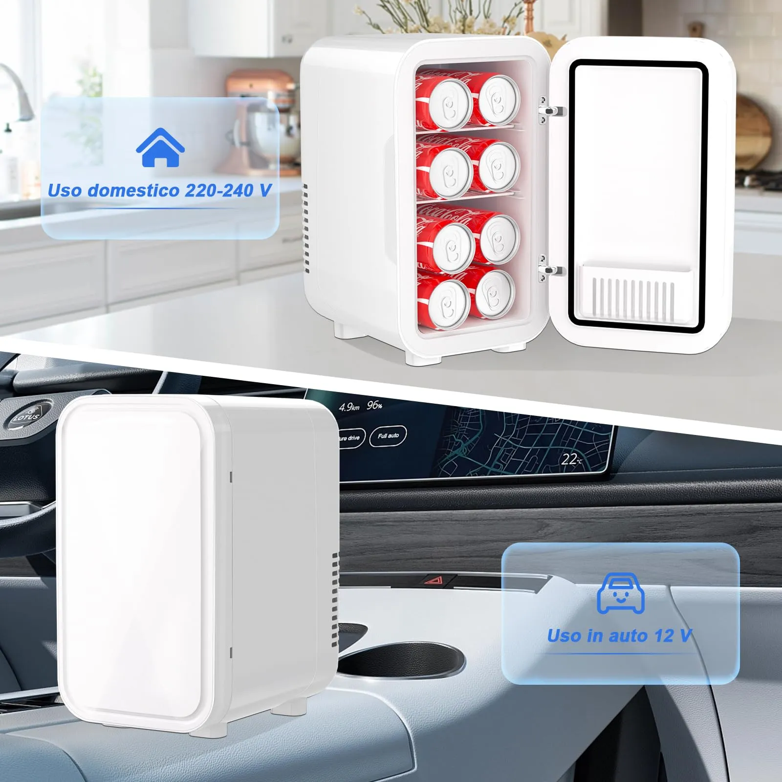 YASHE Mini Frigorifero Termoelettrico 6 Litri, AC/DC, Bianco - immagine 5