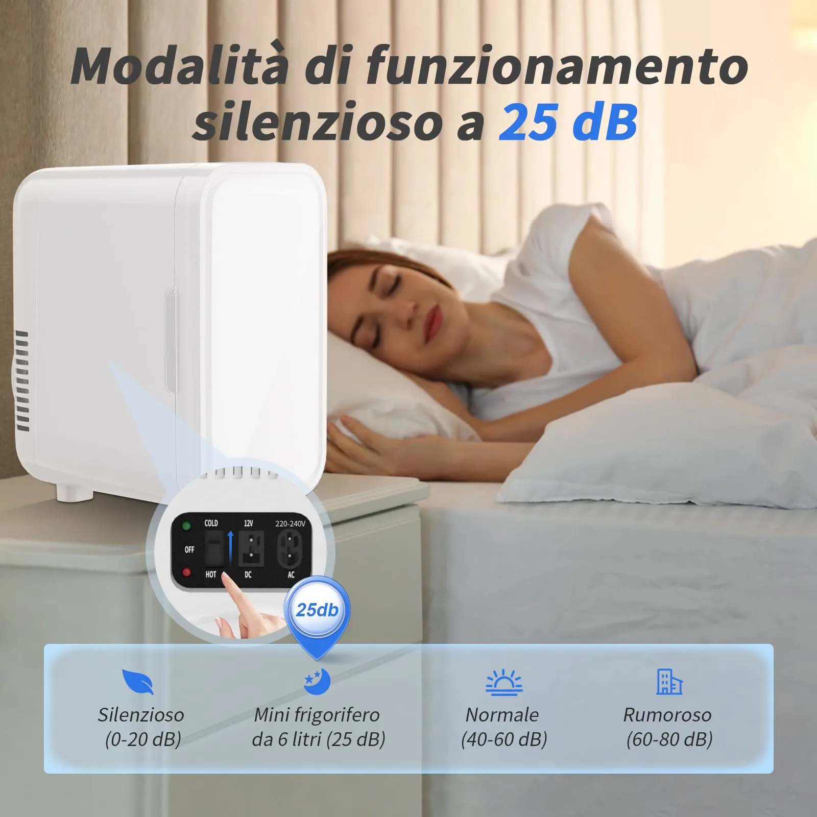 YASHE Mini Frigorifero Termoelettrico 6 Litri, AC/DC, Bianco - immagine 8