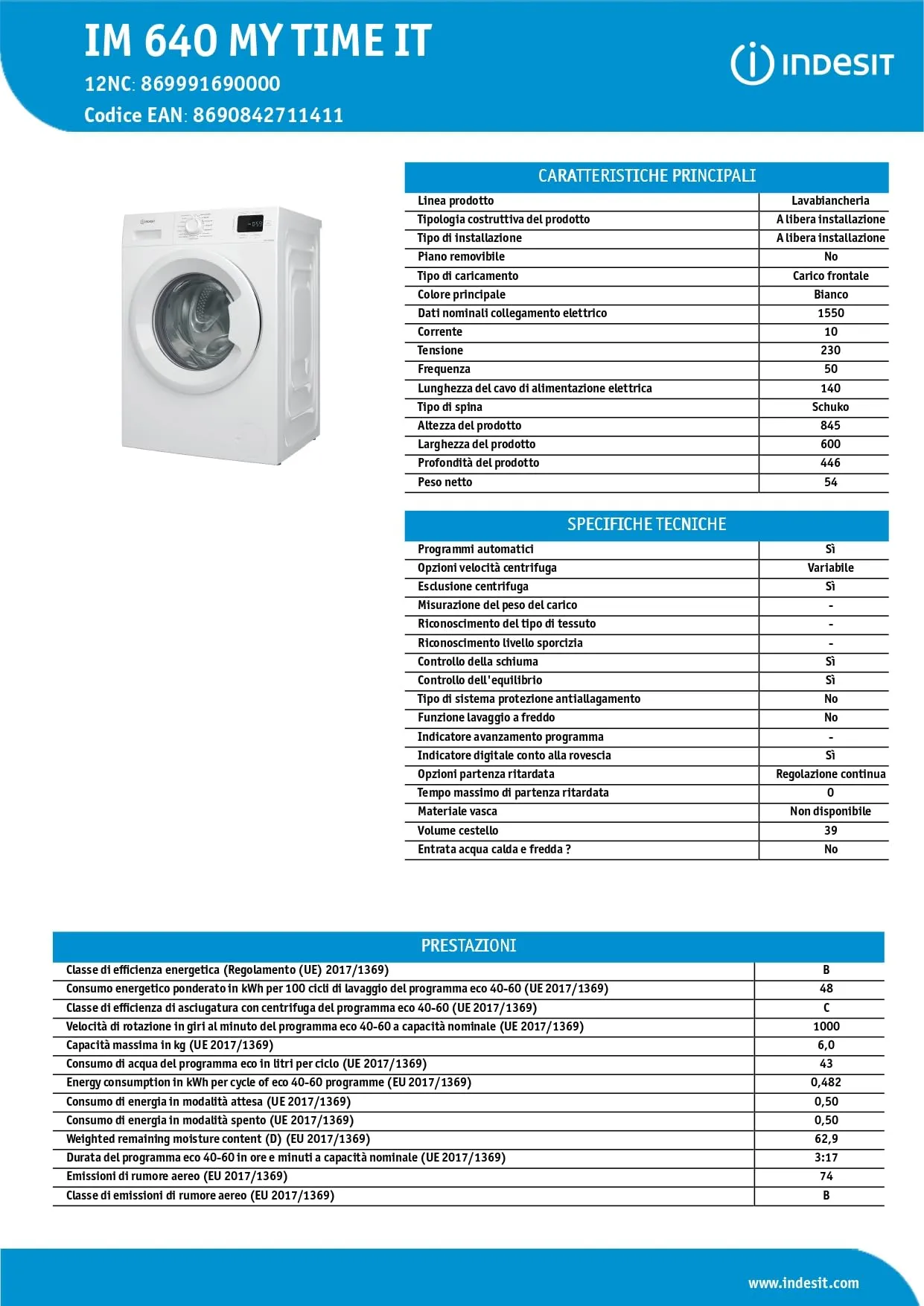 Indesit IM 640 My Time It Lavatrice 6 kg - immagine 7