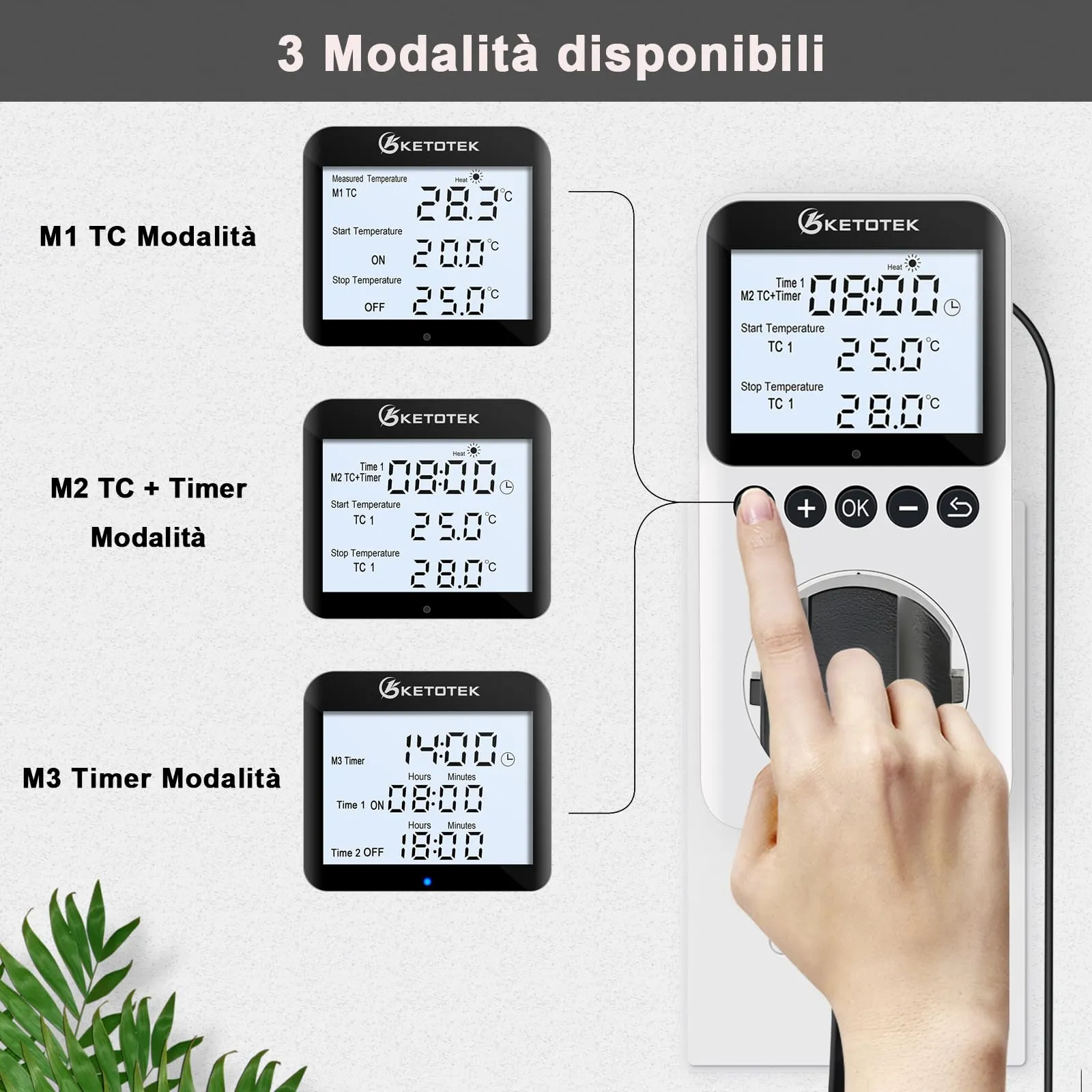 KETOTEK KT3200proBL Presa Termostato Digitale Giorno/Notte con Timer e Retroilluminazione per Rettili, Terrario, Incubatore e Serra - immagine 3
