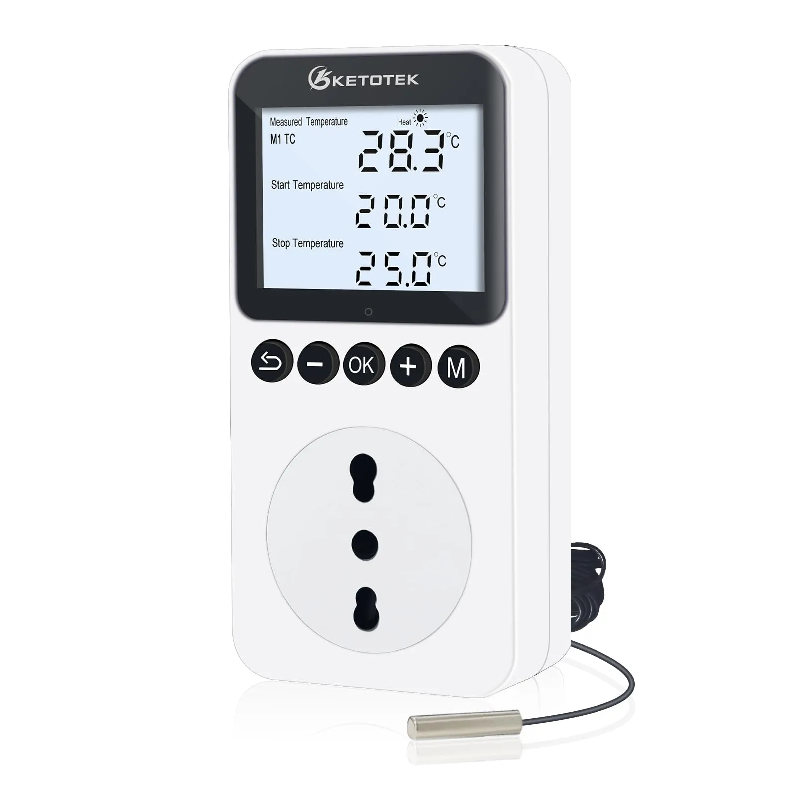KETOTEK Presa Termostato Timer Digitale con Sonda, Spina Tipo L per Rettili Terrario Incubatore Serra - immagine 1