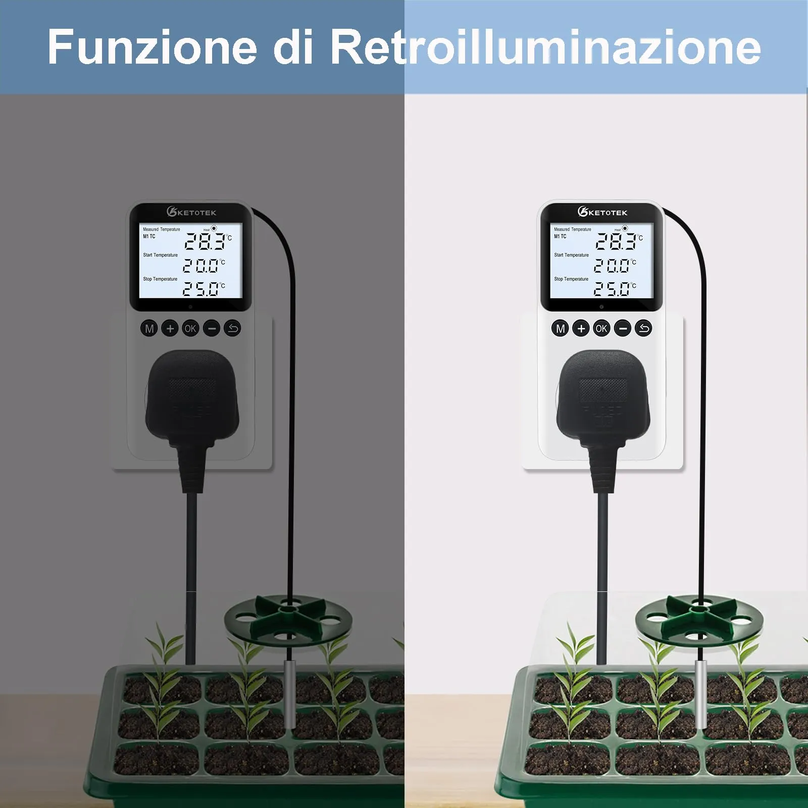 KETOTEK Presa Termostato Timer Digitale con Sonda, Spina Tipo L per Rettili Terrario Incubatore Serra - immagine 5